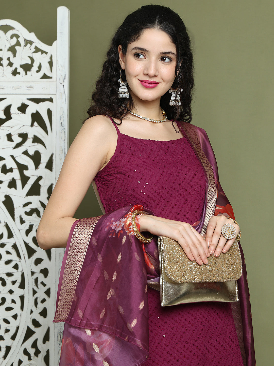 Backless Designer Kurta Palazzo Set with Floral Dupatta ( JOKPL 2137P D66P 1577 Purple )