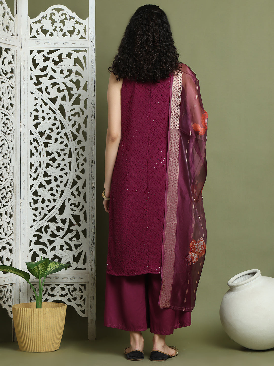 Embroidered Rayon Kurta Palazzos With dupatta ( JOKPL 2137P D66P 1579 Purple )