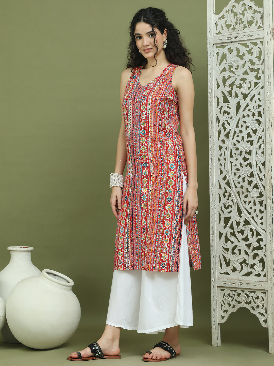 Foil Printed Rayon Kurta With Palazzos ( JOKPL 2137W 1574 Red )