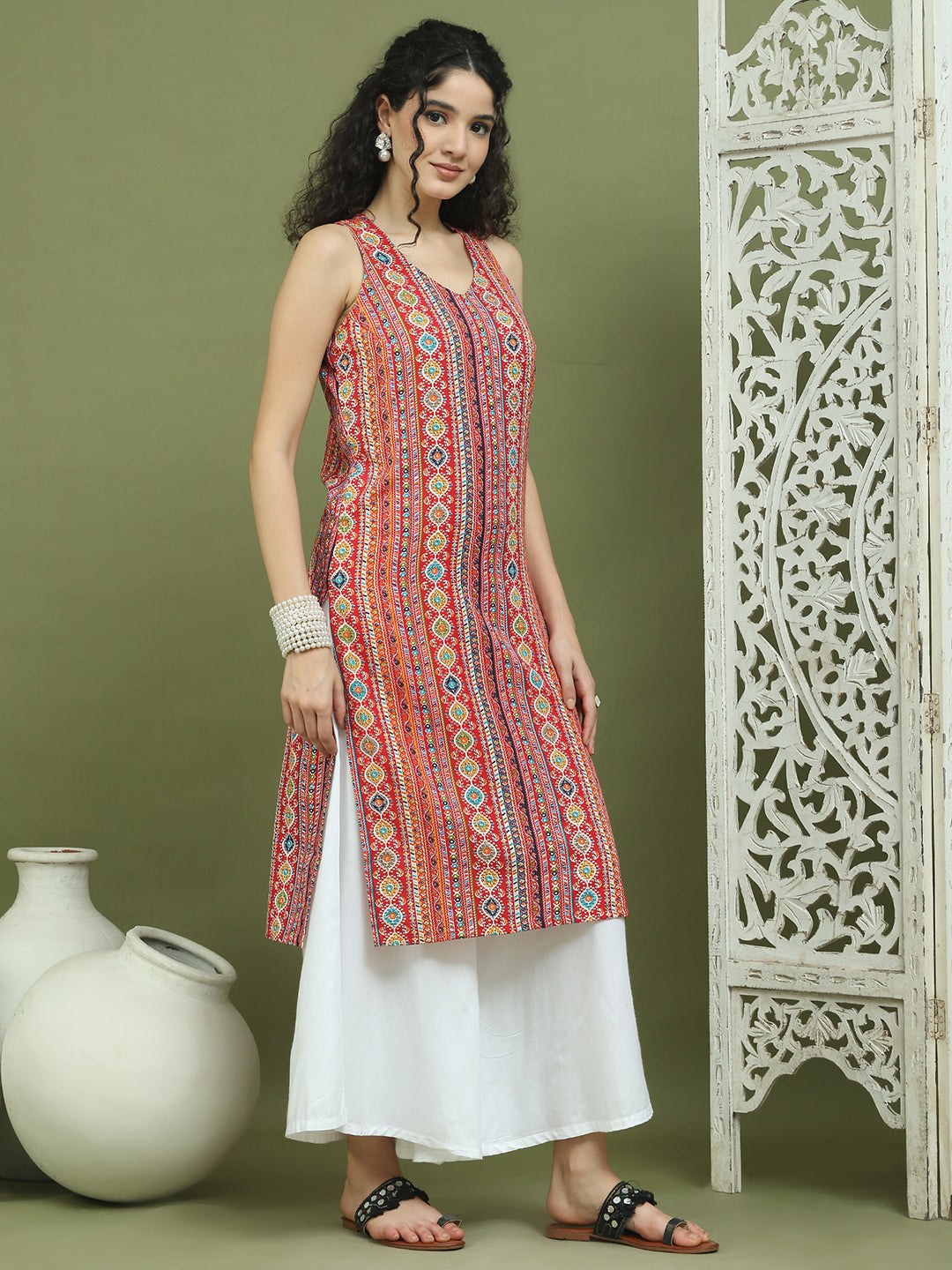 Foil Printed Rayon Kurta With Palazzos ( JOKPL 2137W 1574 Red )