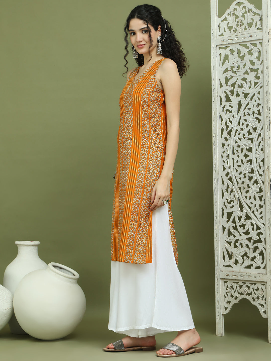 Foil Printed Rayon Kurta With Palazzos for Women ( JOKPL 2137W 1575 Yellow )