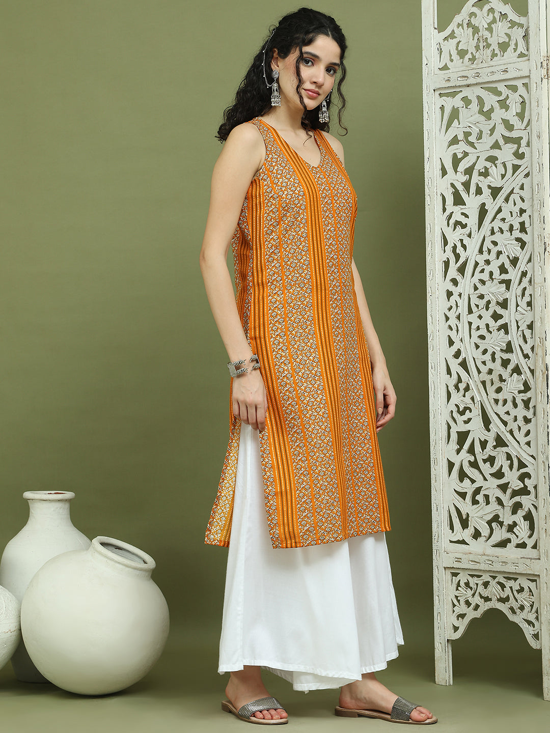 Foil Printed Rayon Kurta With Palazzos for Women ( JOKPL 2137W 1575 Yellow )
