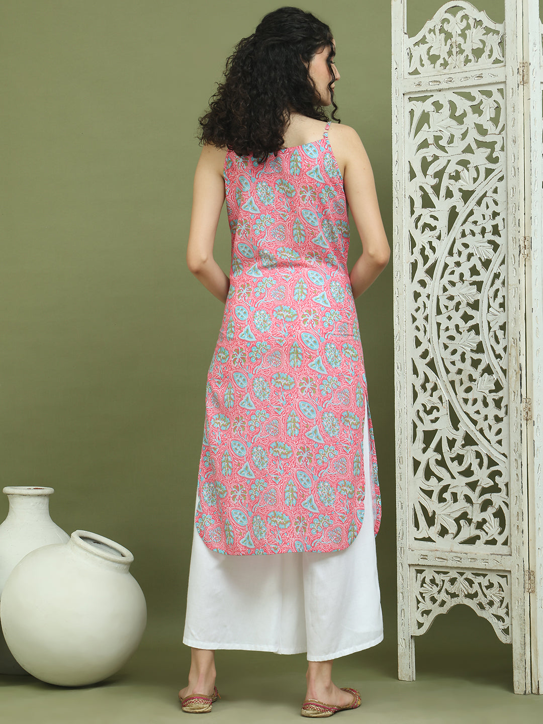 Women's Floral Printed Rayon Kurta ( JOK 1578 Pink )