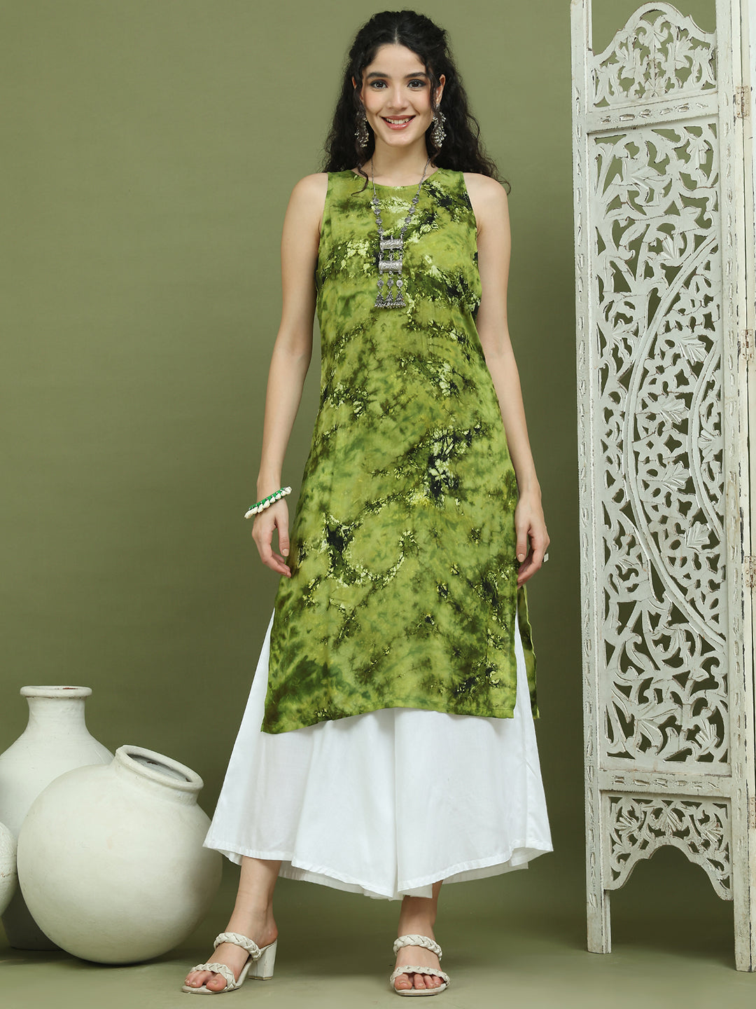 Printed Rayon Kurta for Women ( JOK 1580 Olive )