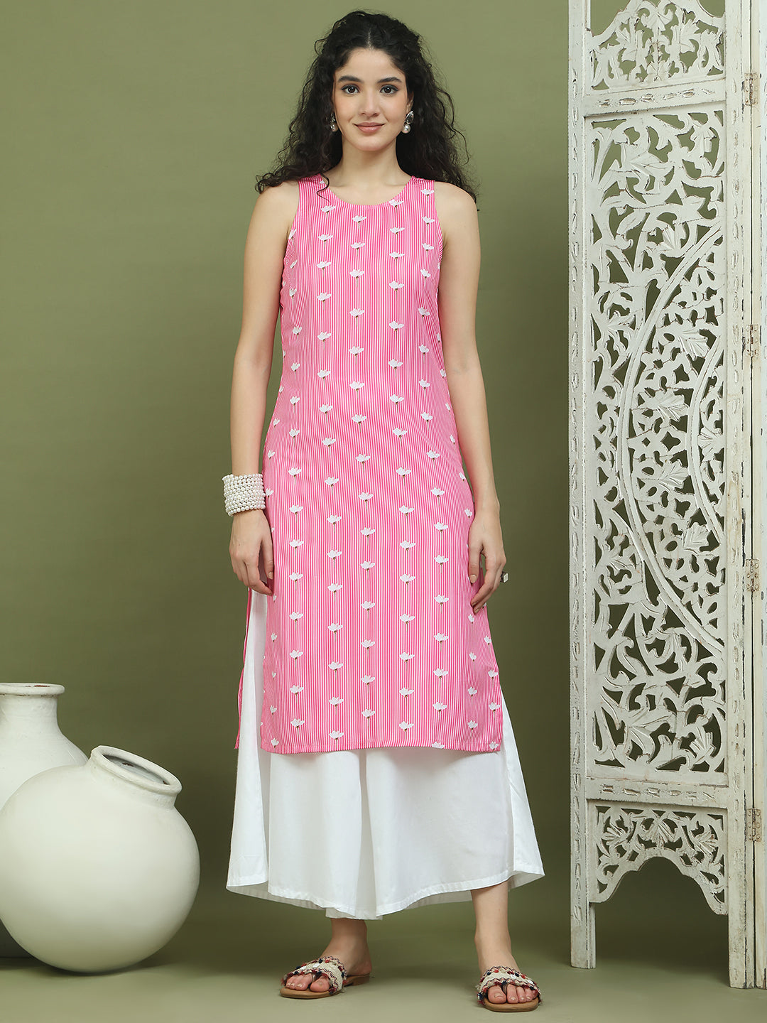 Printed Rayon Kurta for Women ( JOK 1580 Pink )