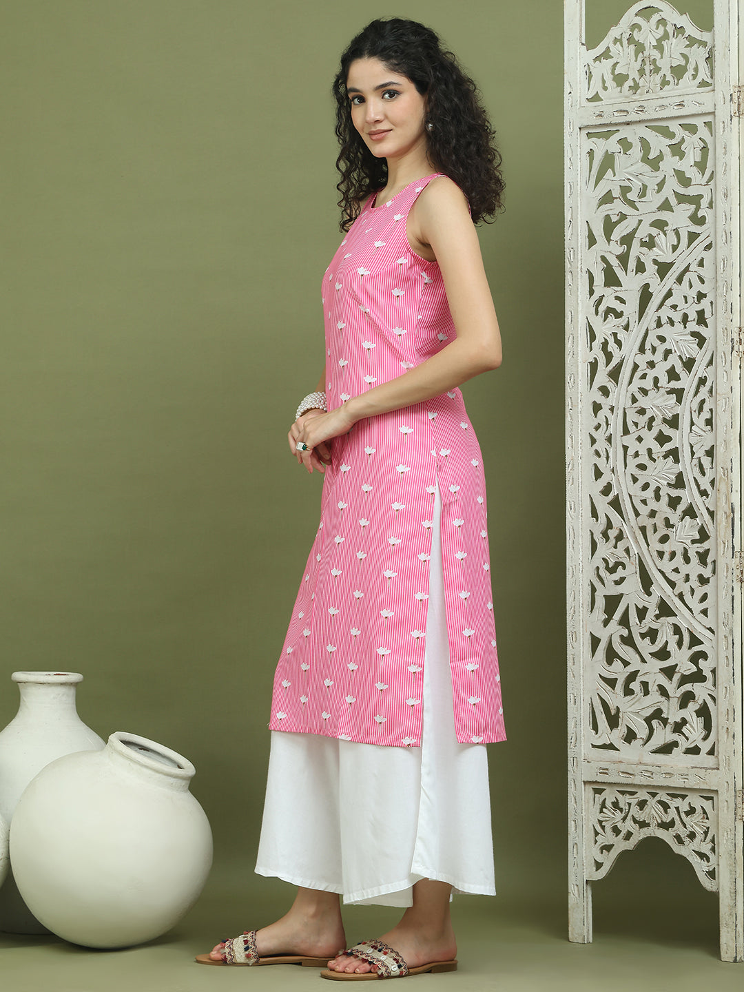 Printed Rayon Kurta for Women ( JOK 1580 Pink )