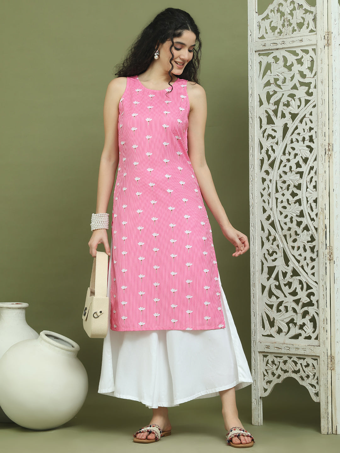 Printed Rayon Kurta for Women ( JOK 1580 Pink )