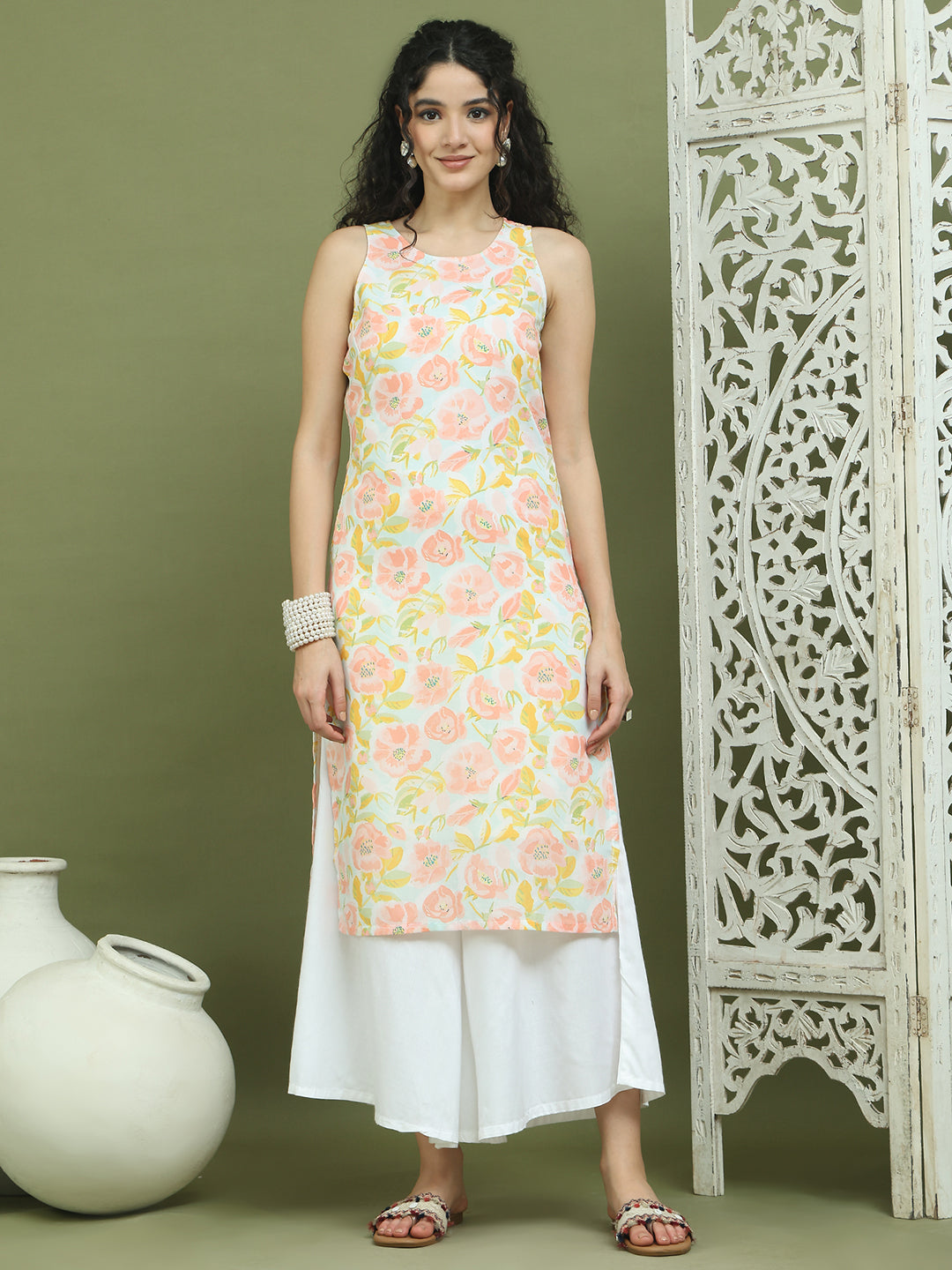 Printed Rayon Kurta for Women ( JOK 1580 Sky )