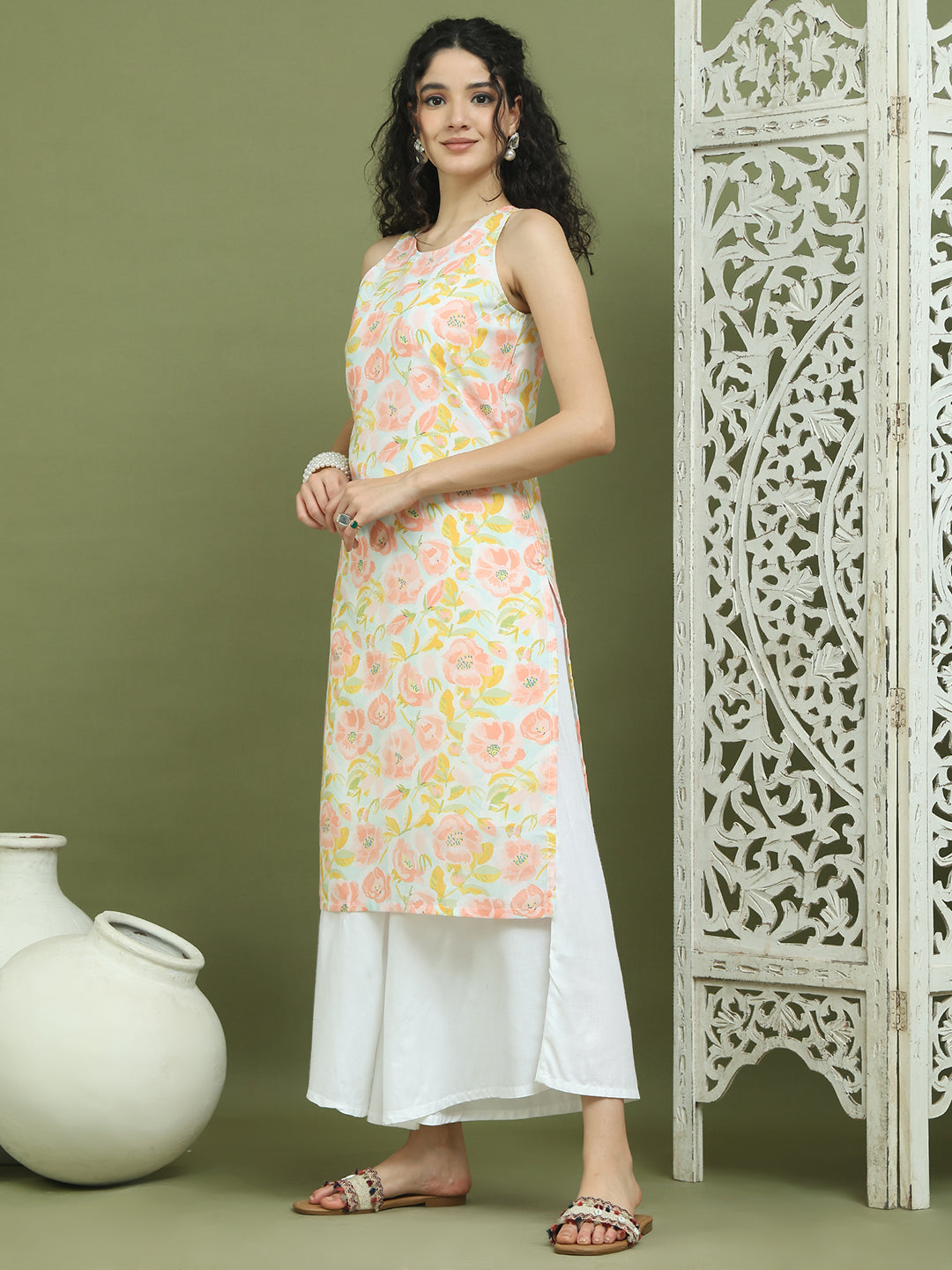 Printed Rayon Kurta for Women ( JOK 1580 Sky )