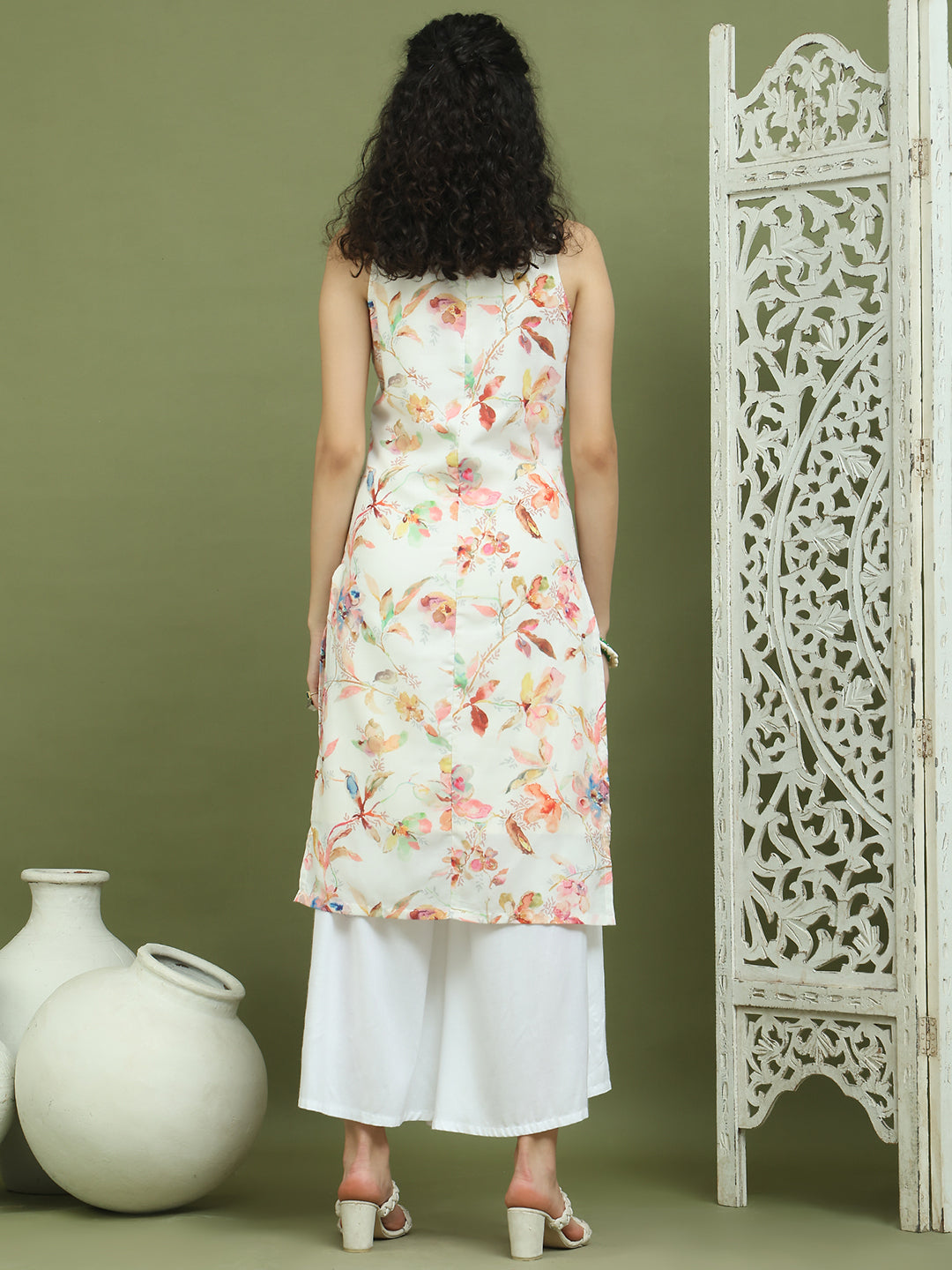 Printed Rayon Kurta for Women ( JOK 1580 White )