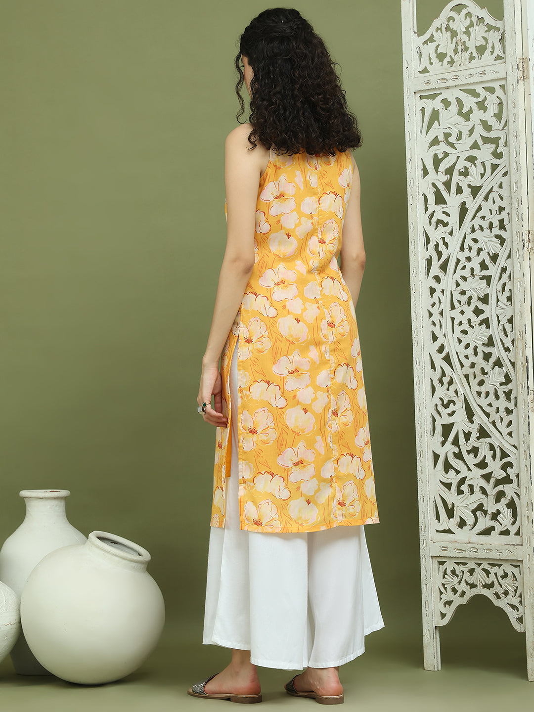 Printed Rayon Kurta for Women ( JOK 1580 Yellow )