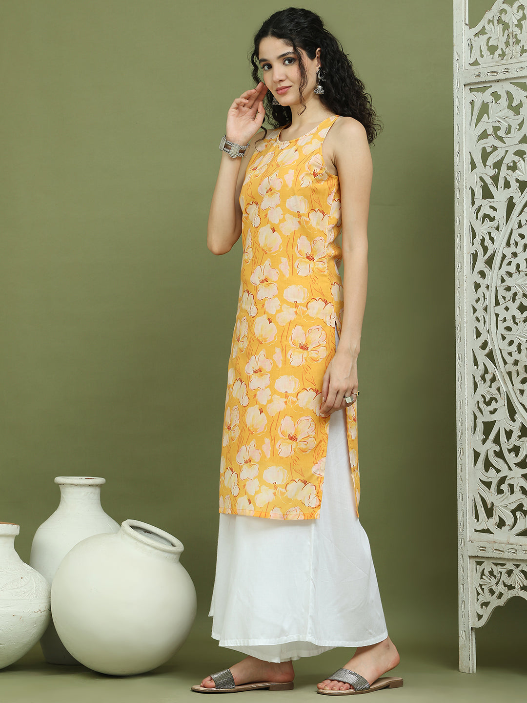 Printed Rayon Kurta for Women ( JOK 1580 Yellow )