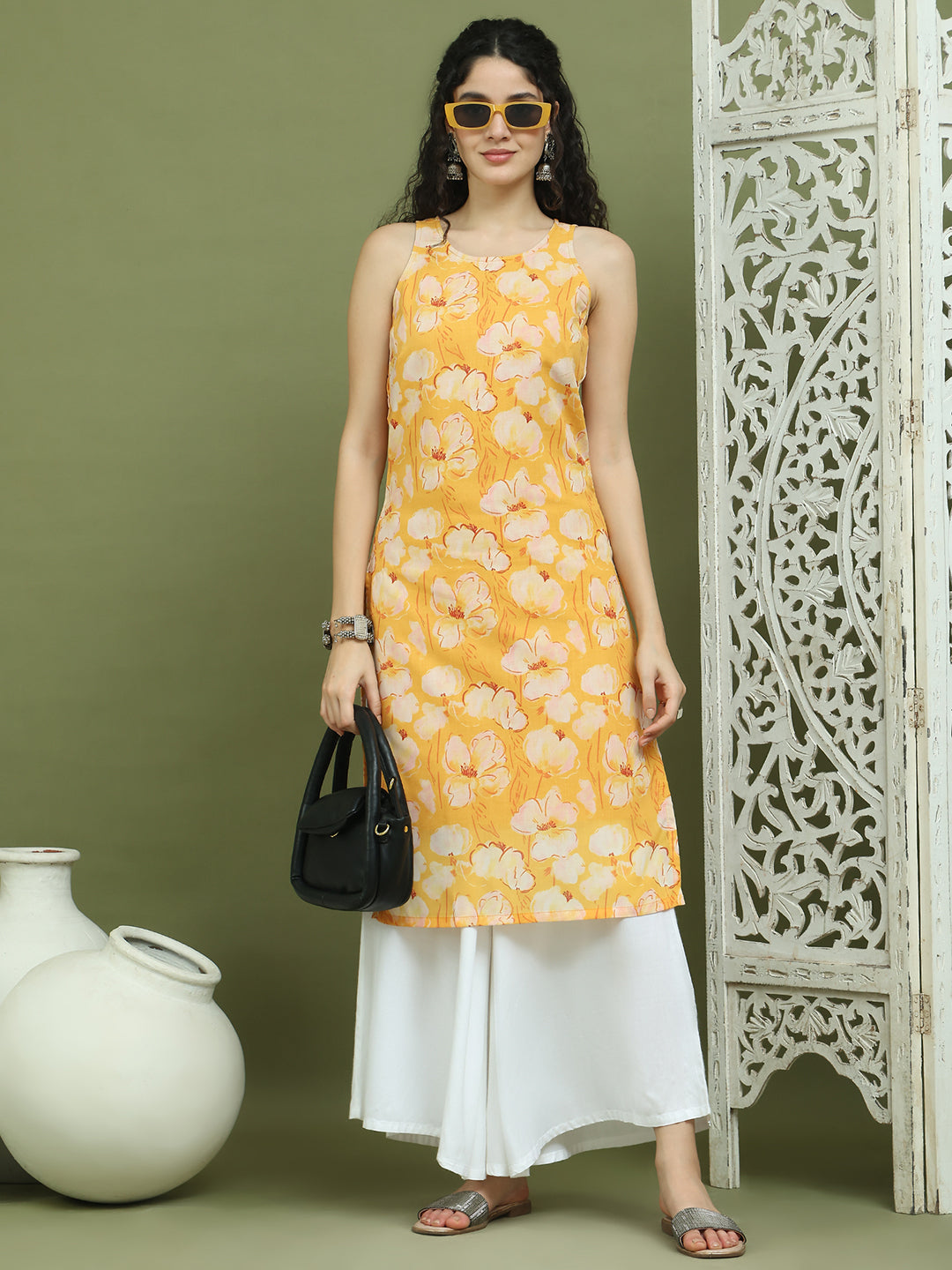 Printed Rayon Kurta for Women ( JOK 1580 Yellow )