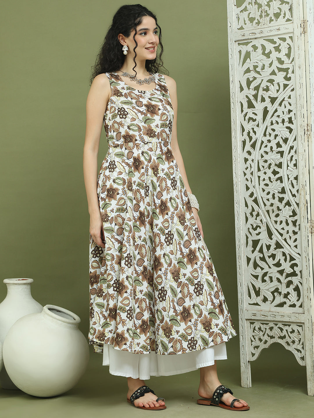 Foil Printed flared kurta pallazos set ( JOKPL 2137W 1581 Brown )