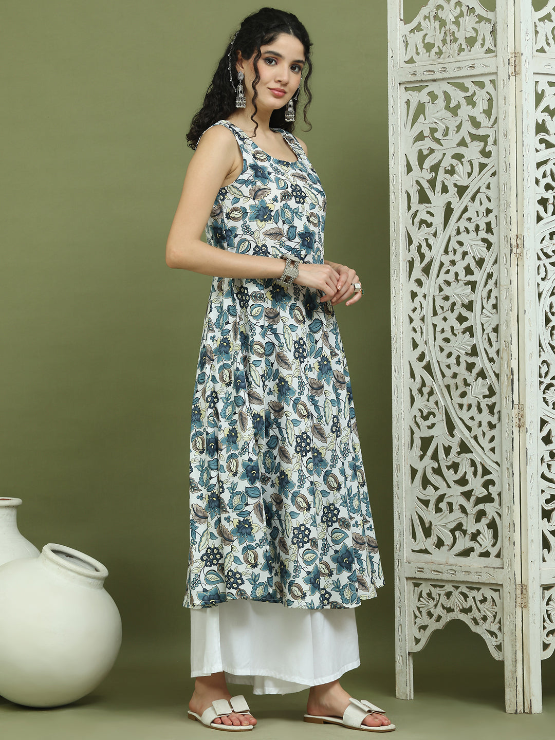 Foil Printed flared kurta pallazos set ( JOKPL 2137W 1581 Navy )