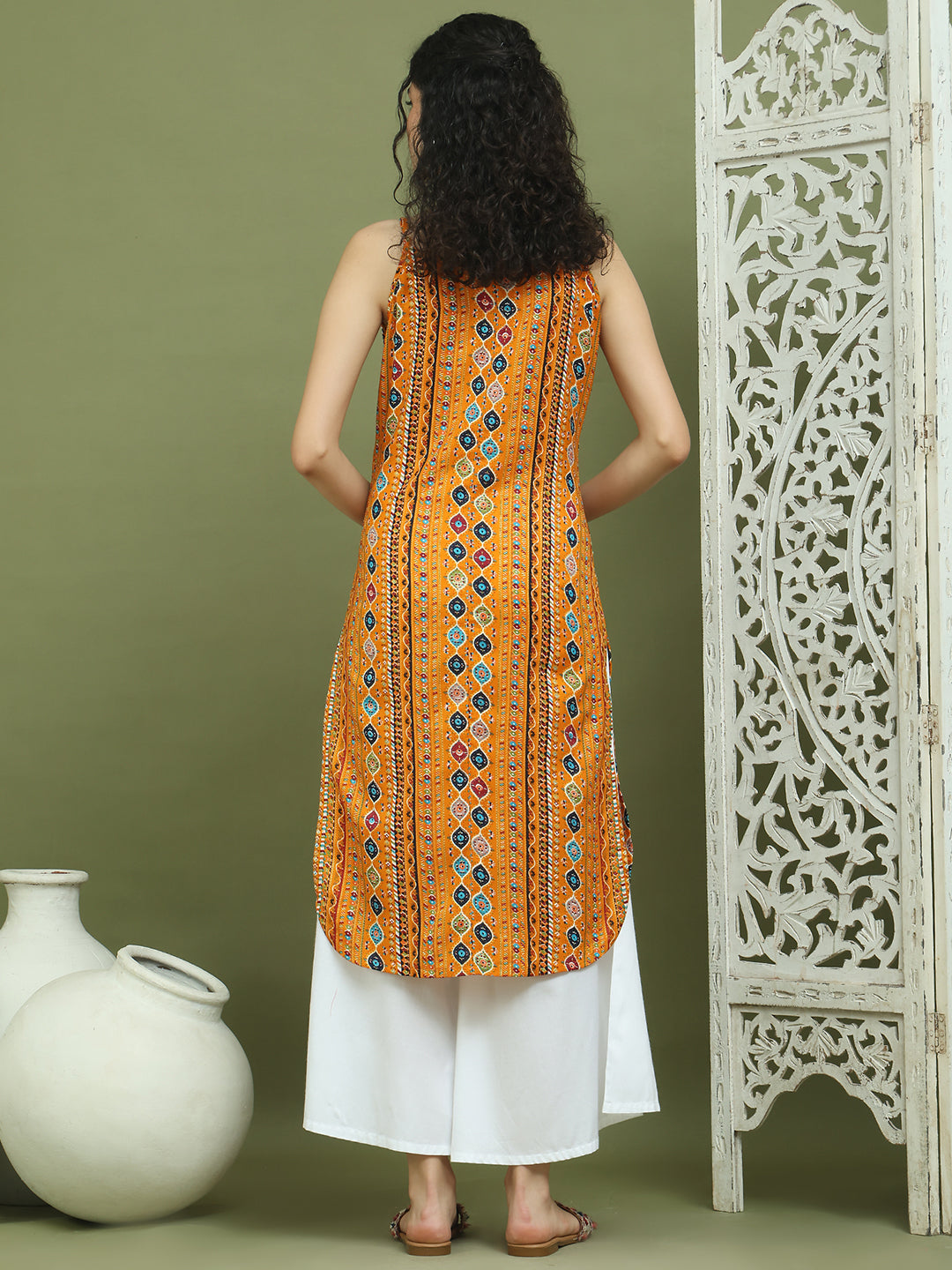 Foil Printed Rayon Kurtas for Women ( JOK 1583 Mustard )