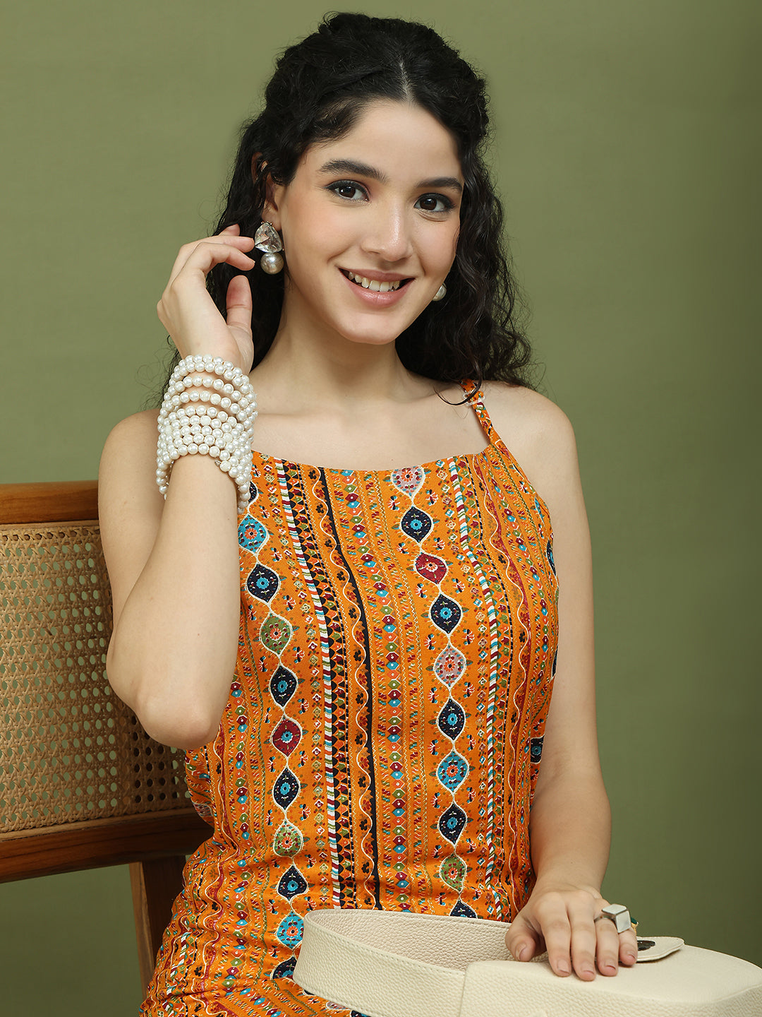 Foil Printed Rayon Kurtas for Women ( JOK 1583 Mustard )