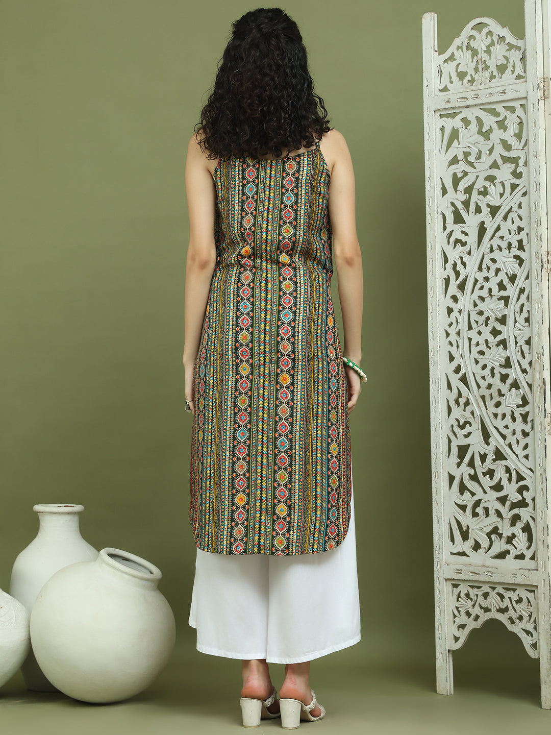 Foil Printed Rayon Kurtas for Women ( JOK 1583 Olive )