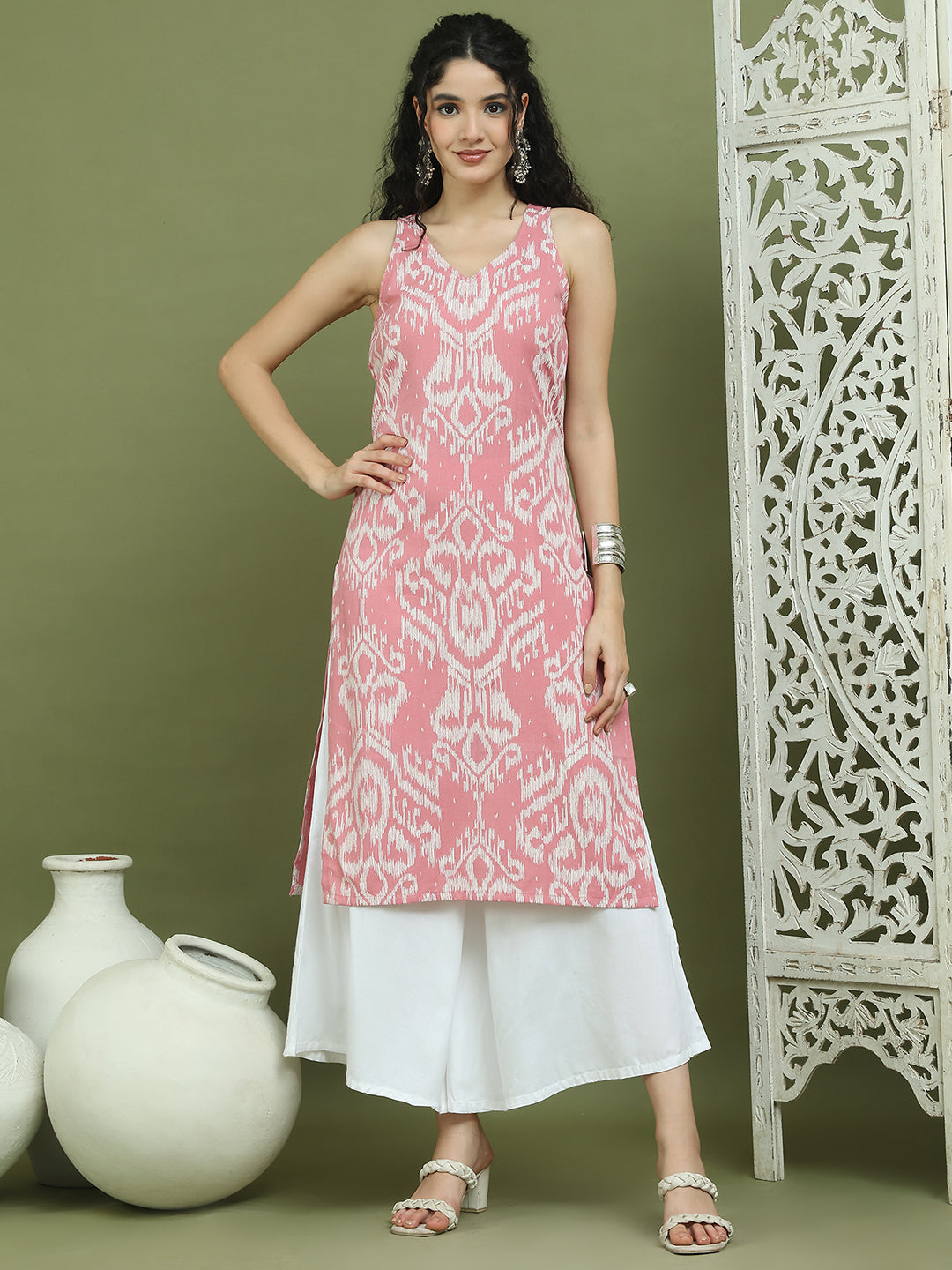 Women's Printed Rayon Kurtas ( JOK 1585 Pink )