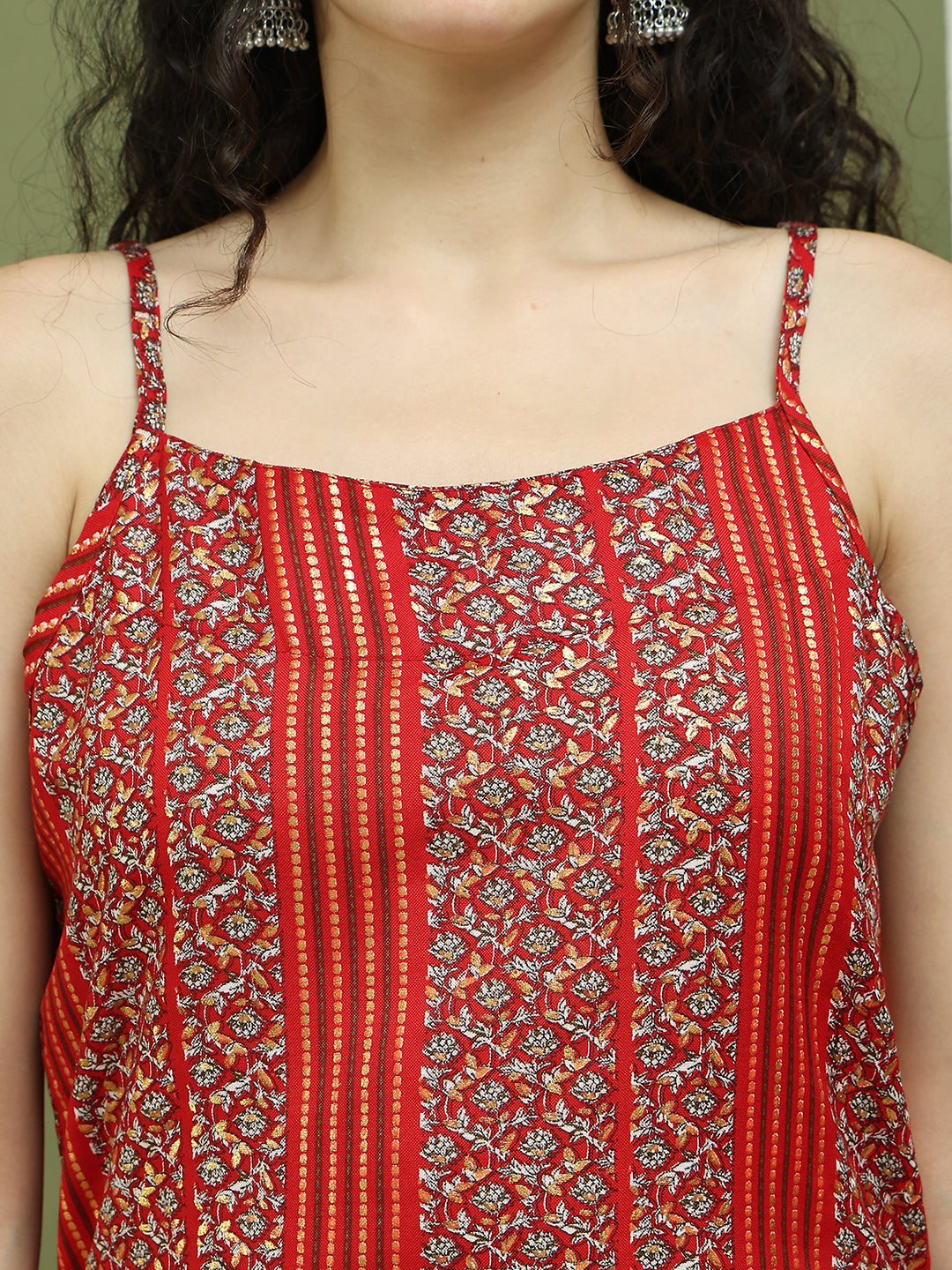 Foil Printed Rayon Kurtas for Women ( JOK 1586 Red )