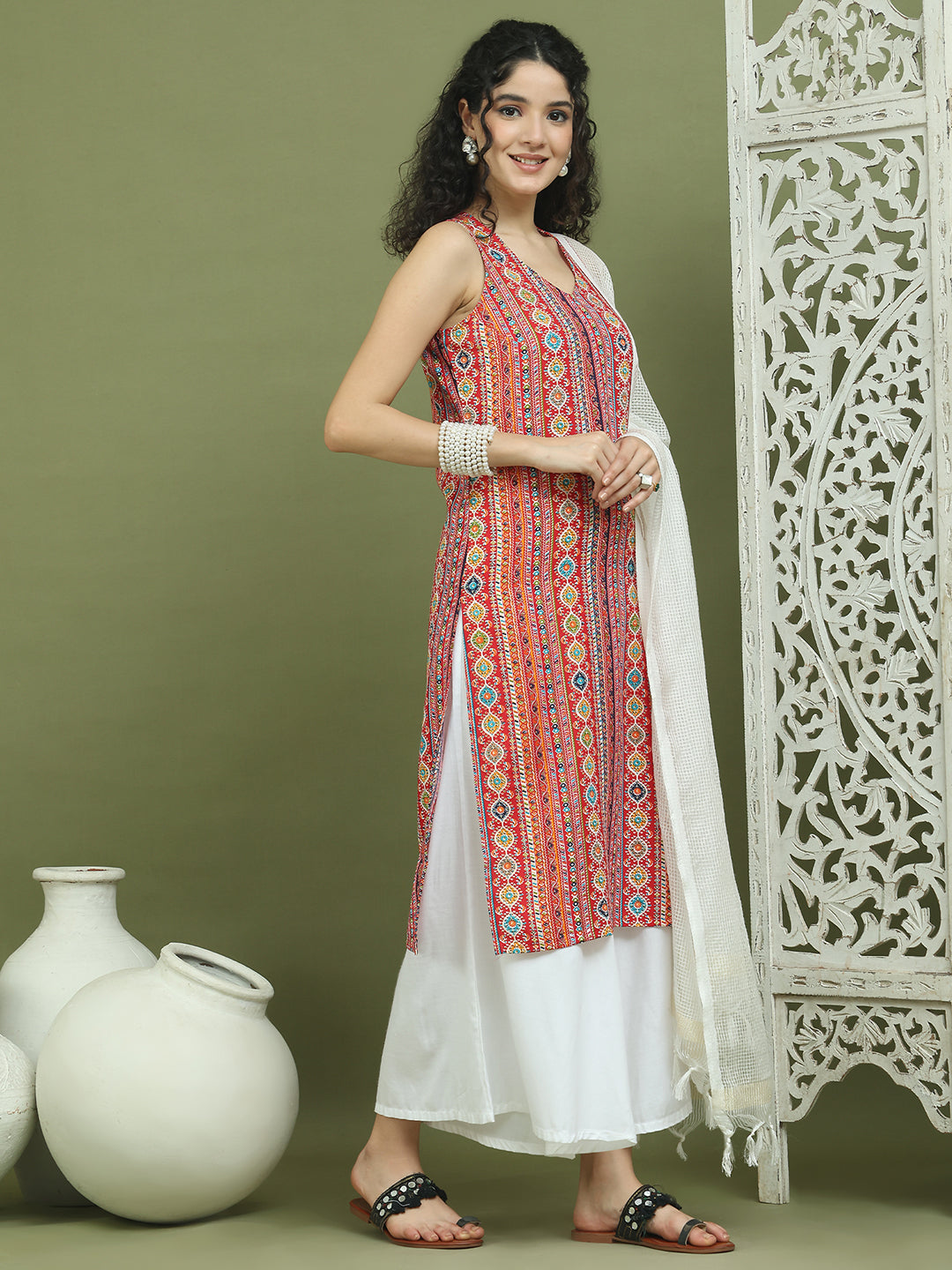 Foil Printed Rayon Kurta Palazzos With Dupatta ( JOKPL 2137W D31W 1574 Red )