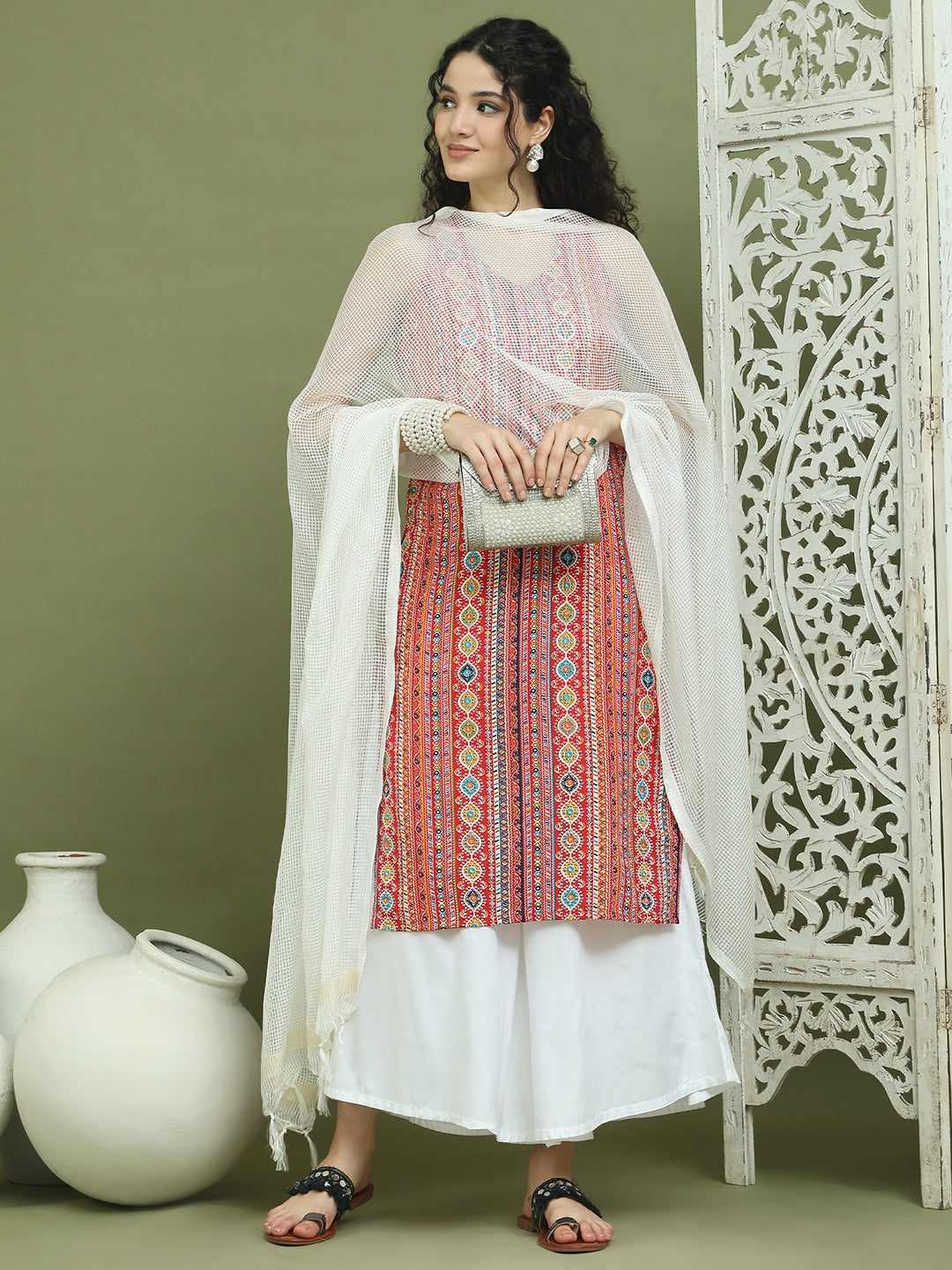 Foil Printed Rayon Kurta Palazzos With Dupatta ( JOKPL 2137W D31W 1574 Red )