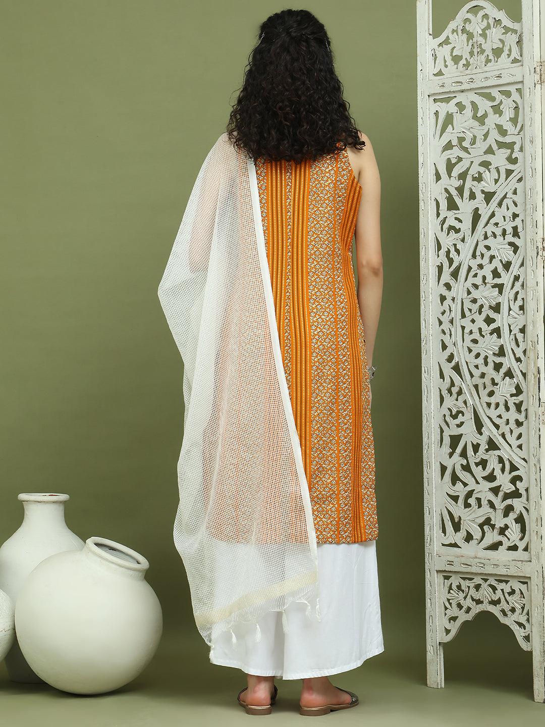 Foil Printed Rayon Kurta Palazzos & Dupatta for Women ( JOKPL 2137W D31W 1575 Yellow )