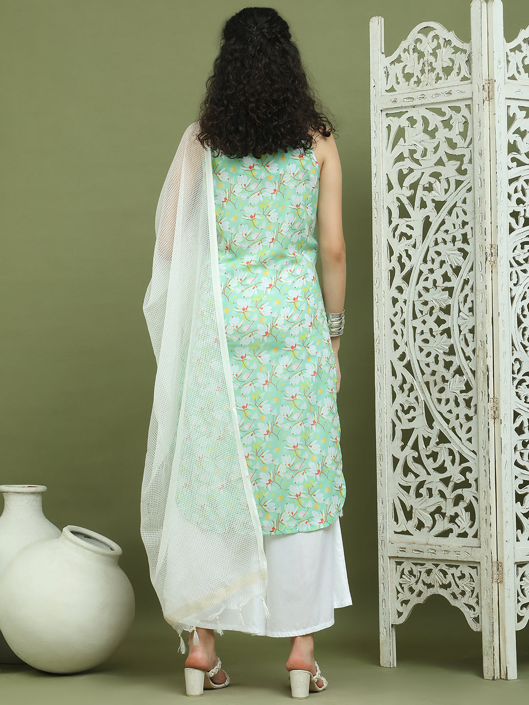 Floral Printed Rayon Kurta Palazzos with Dupatta ( JOKPL 2137W D31W 1578 Green )