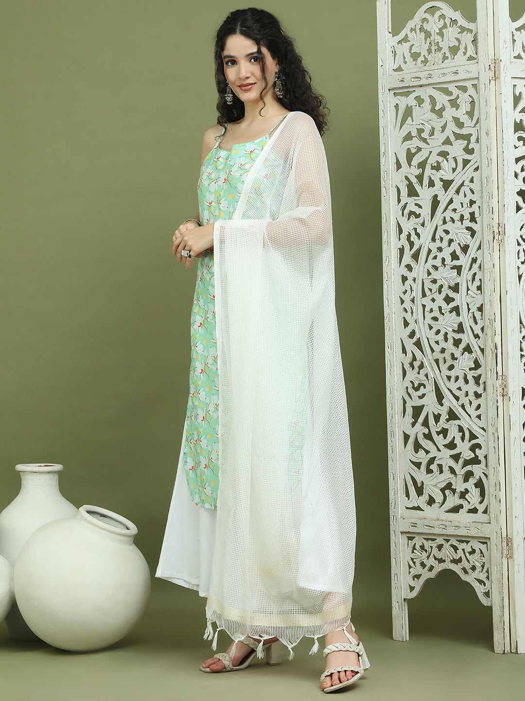 Floral Printed Rayon Kurta Palazzos with Dupatta ( JOKPL 2137W D31W 1578 Green )