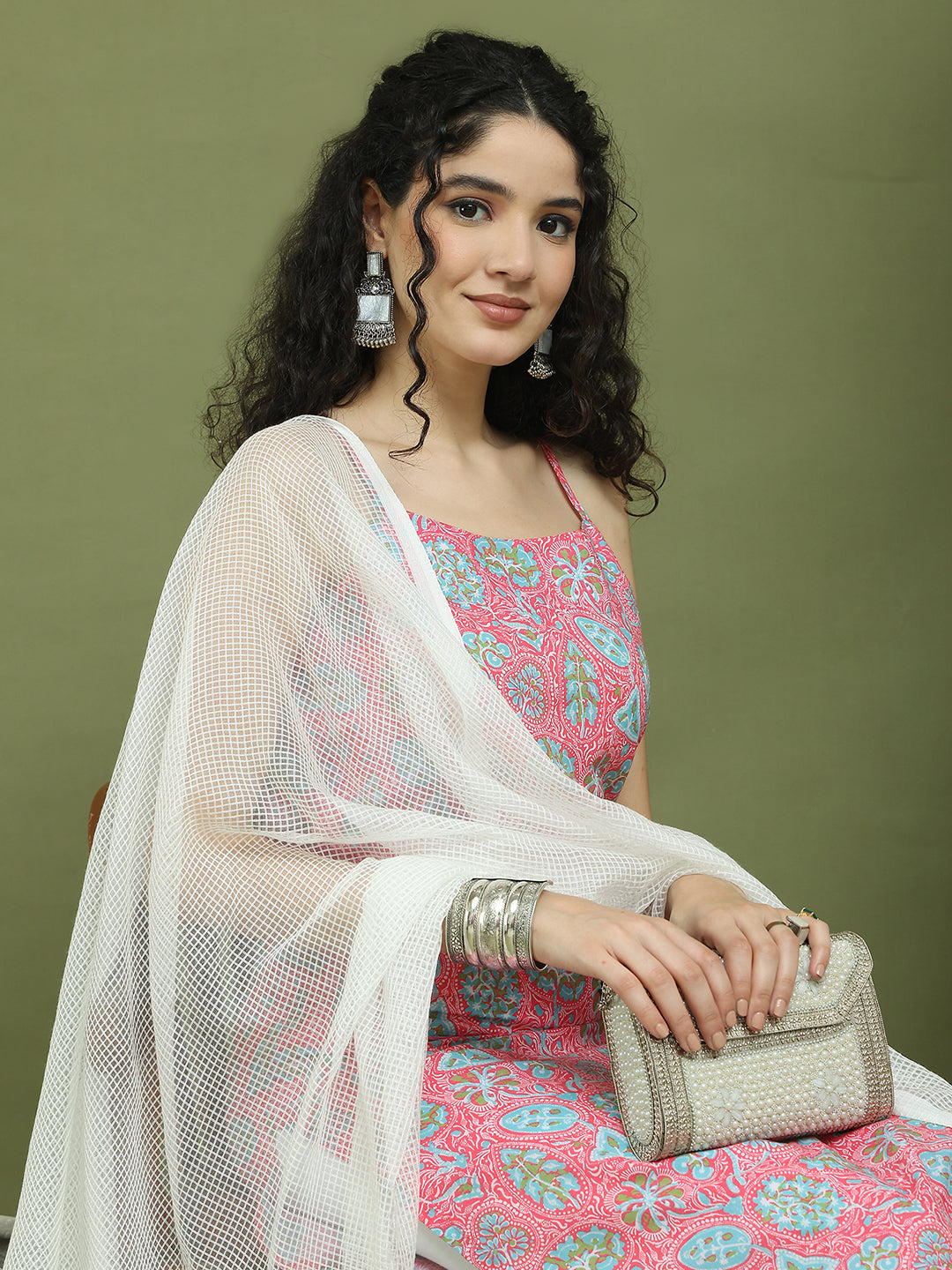 Floral Printed Rayon Kurta Palazzos with Dupatta ( JOKPL 2137W D31W 1578 Pink )