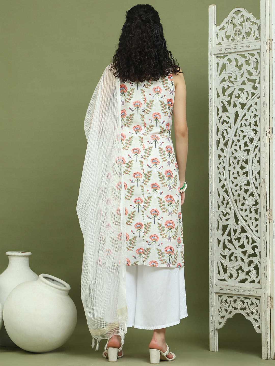 Printed Rayon Kurta Palazzo & Dupatta ( JOKPL 2137W D31W 1580 Ivory )
