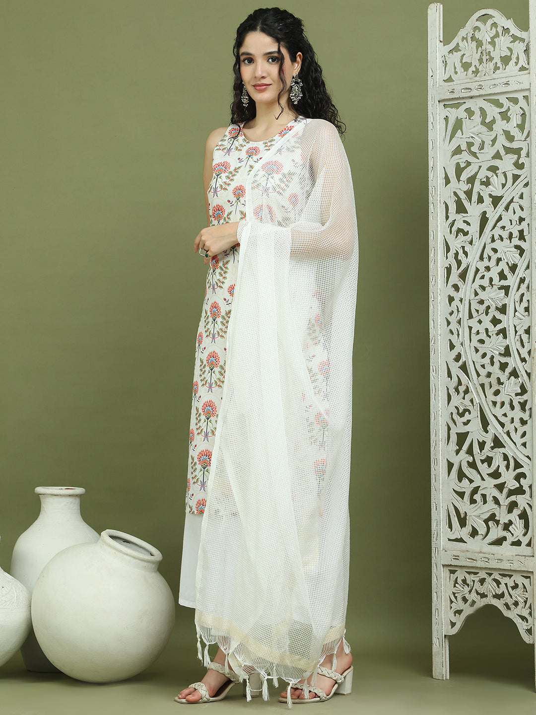Printed Rayon Kurta Palazzo & Dupatta ( JOKPL 2137W D31W 1580 Ivory )