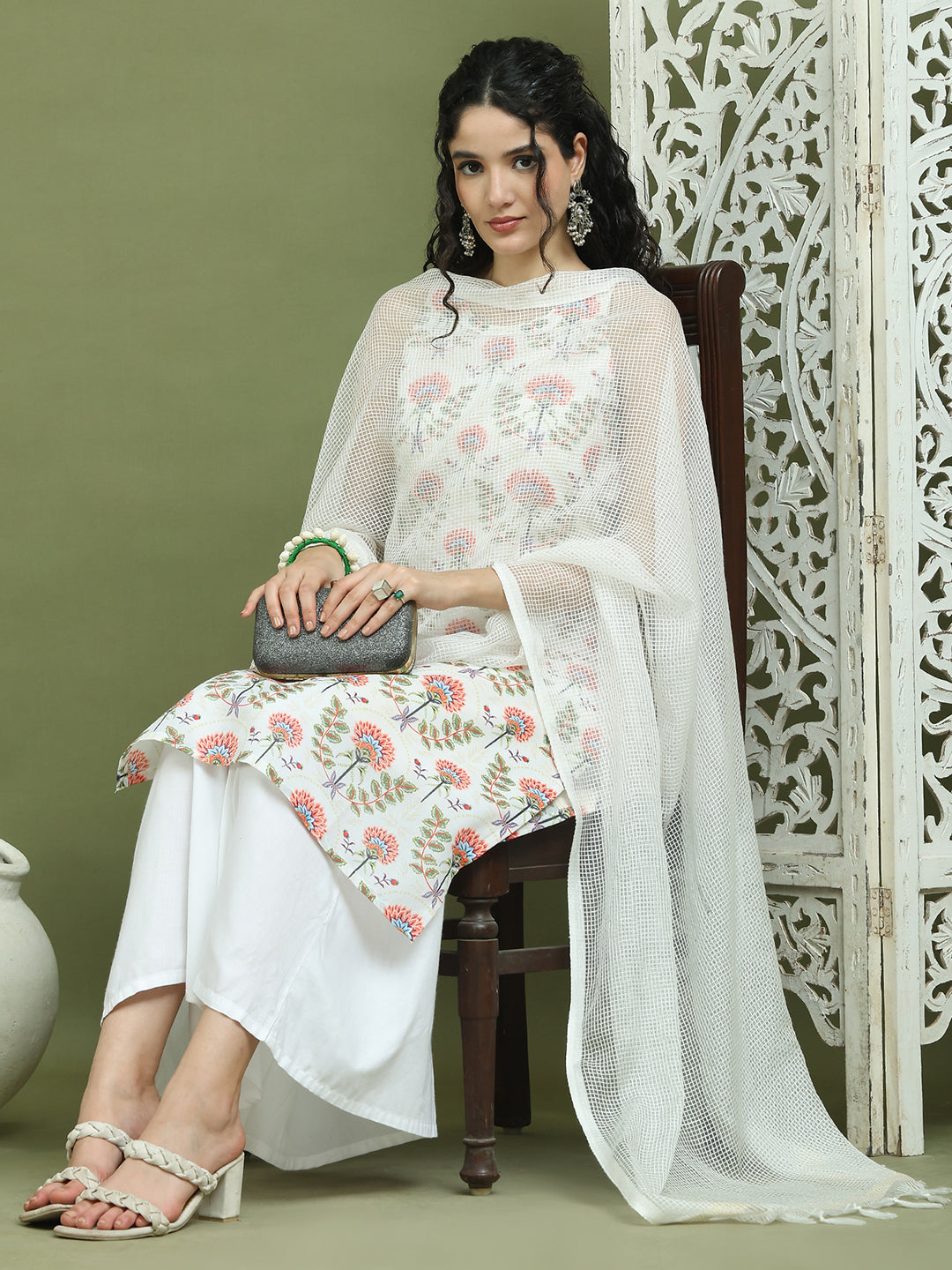 Printed Rayon Kurta Palazzo & Dupatta ( JOKPL 2137W D31W 1580 Ivory )