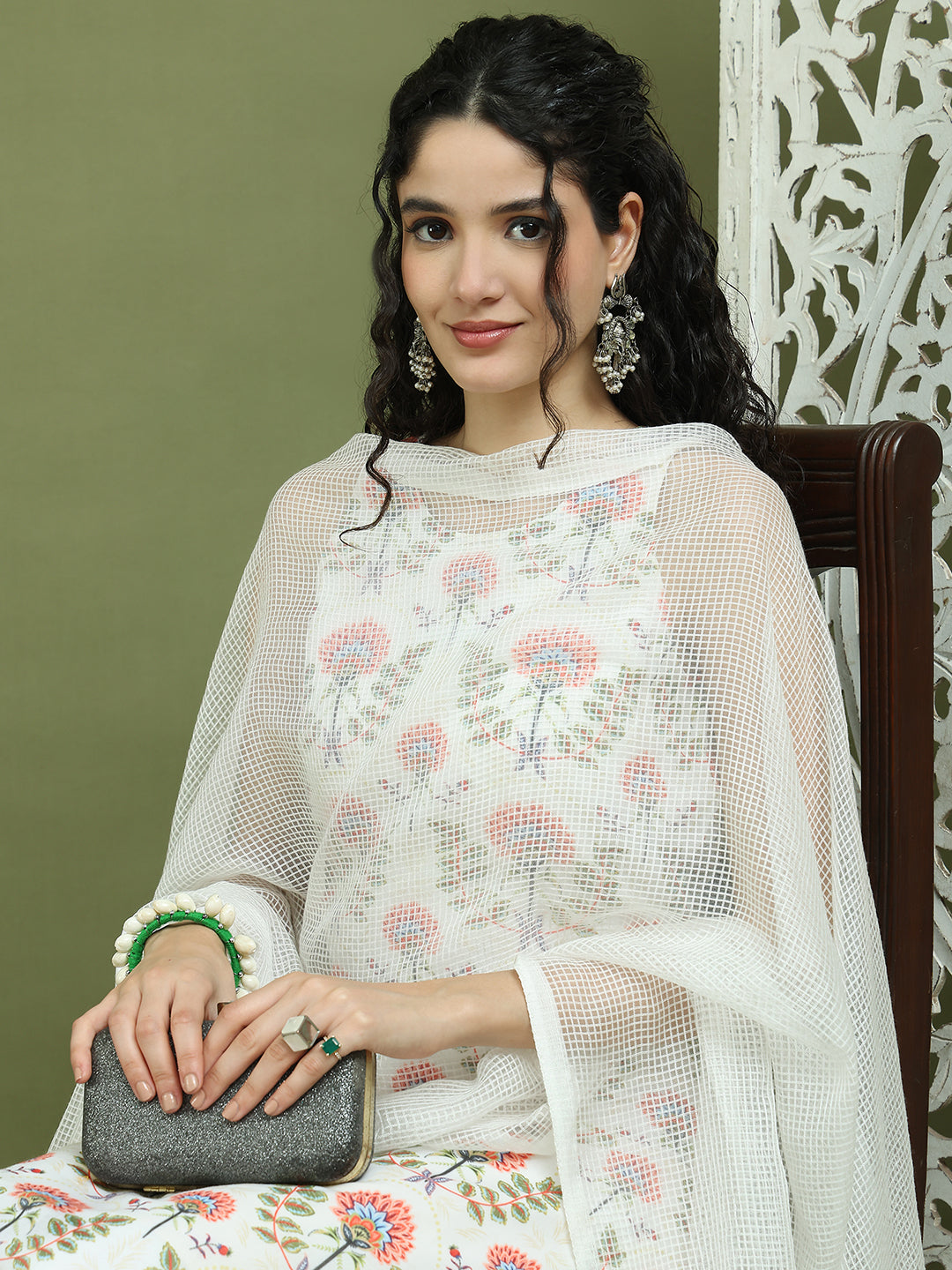 Printed Rayon Kurta Palazzo & Dupatta ( JOKPL 2137W D31W 1580 Ivory )