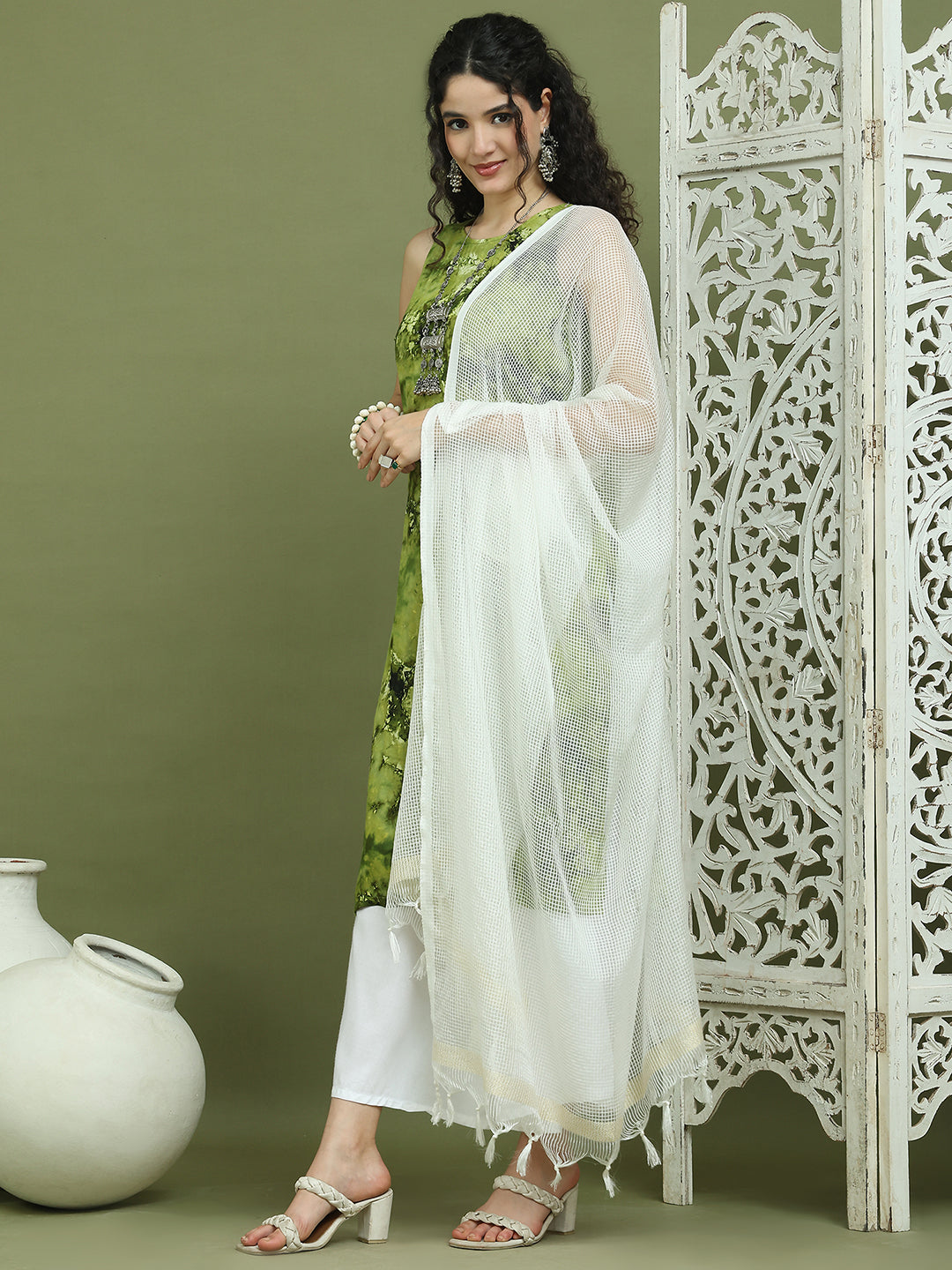Printed Rayon Kurta Palazzo & Dupatta ( JOKPL 2137W D31W 1580 Olive )