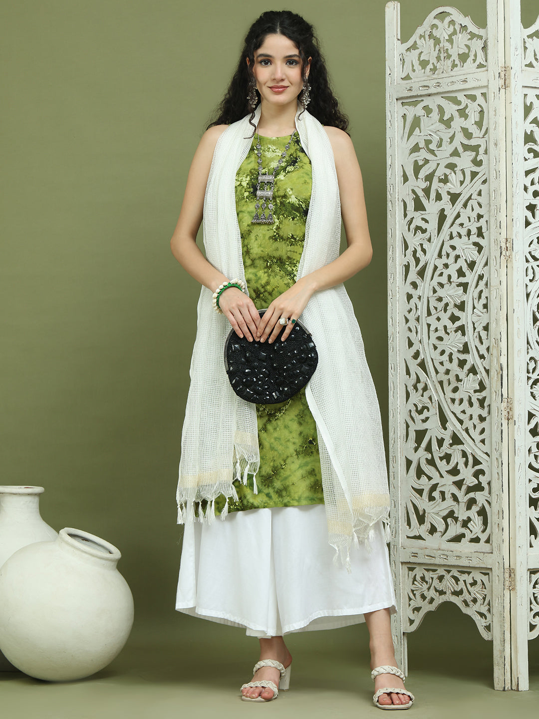 Printed Rayon Kurta Palazzo & Dupatta ( JOKPL 2137W D31W 1580 Olive )