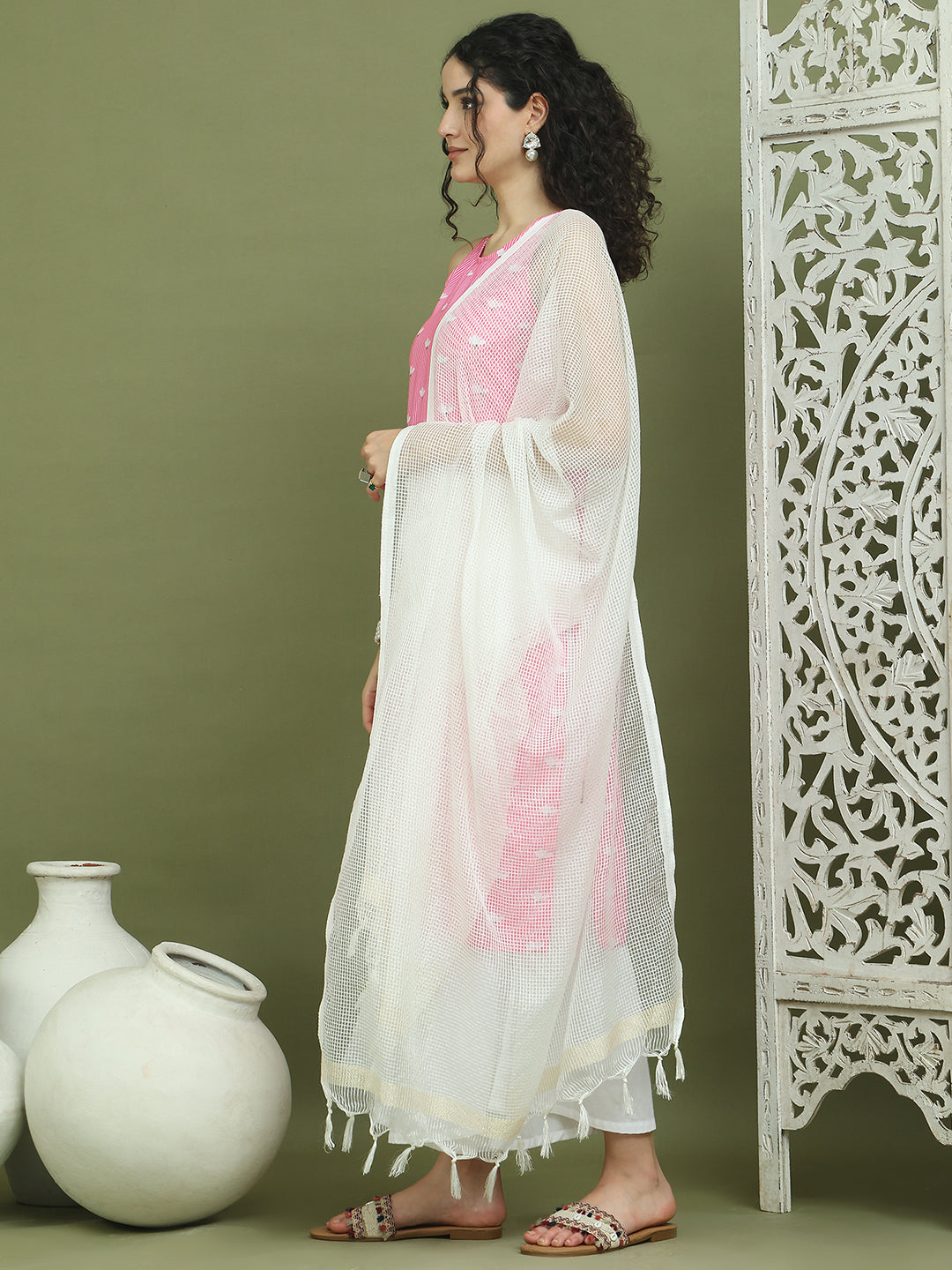 Printed Rayon Kurta Palazzo & Dupatta ( JOKPL 2137W D31W 1580 Pink )