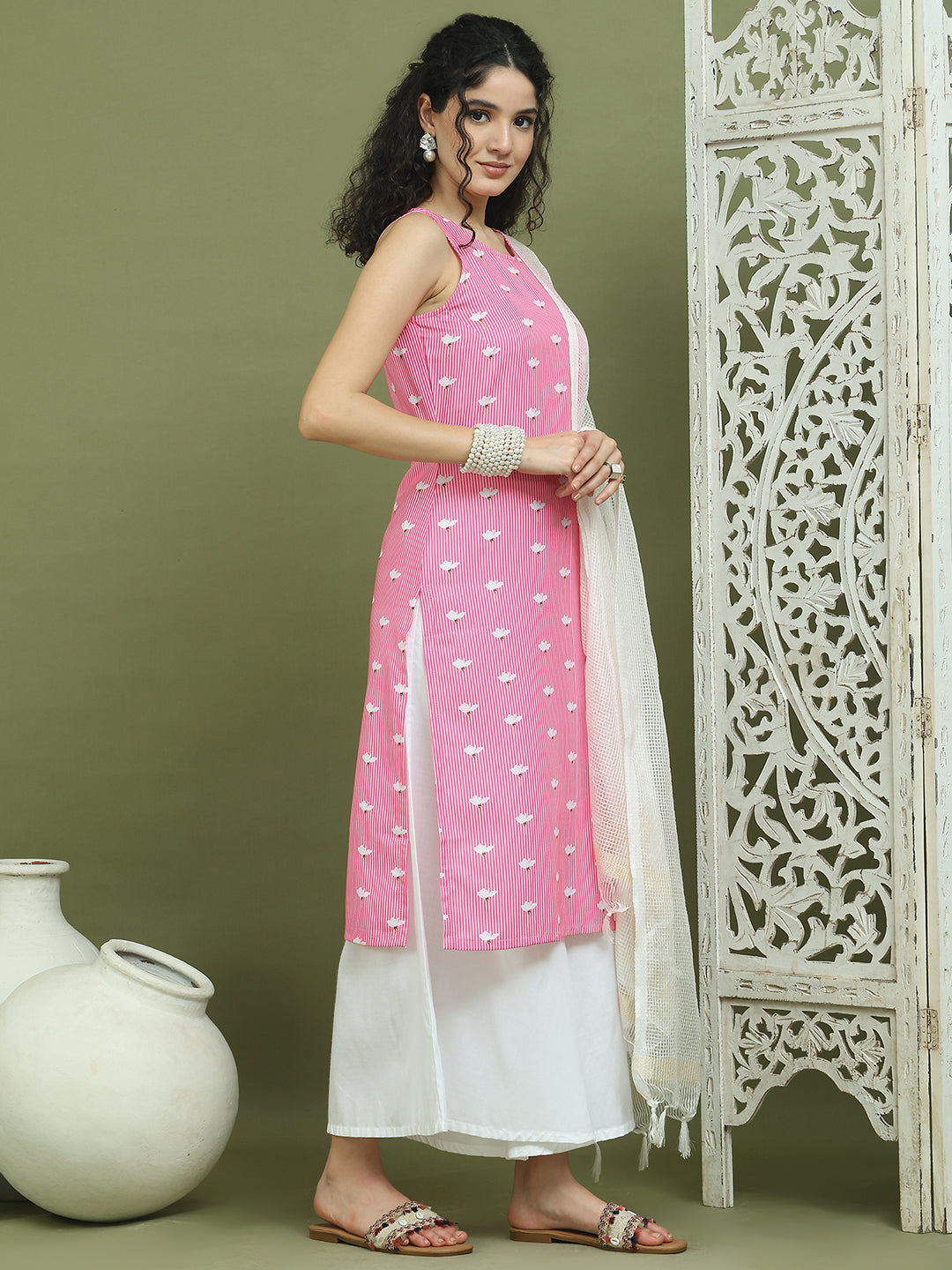 Printed Rayon Kurta Palazzo & Dupatta ( JOKPL 2137W D31W 1580 Pink )
