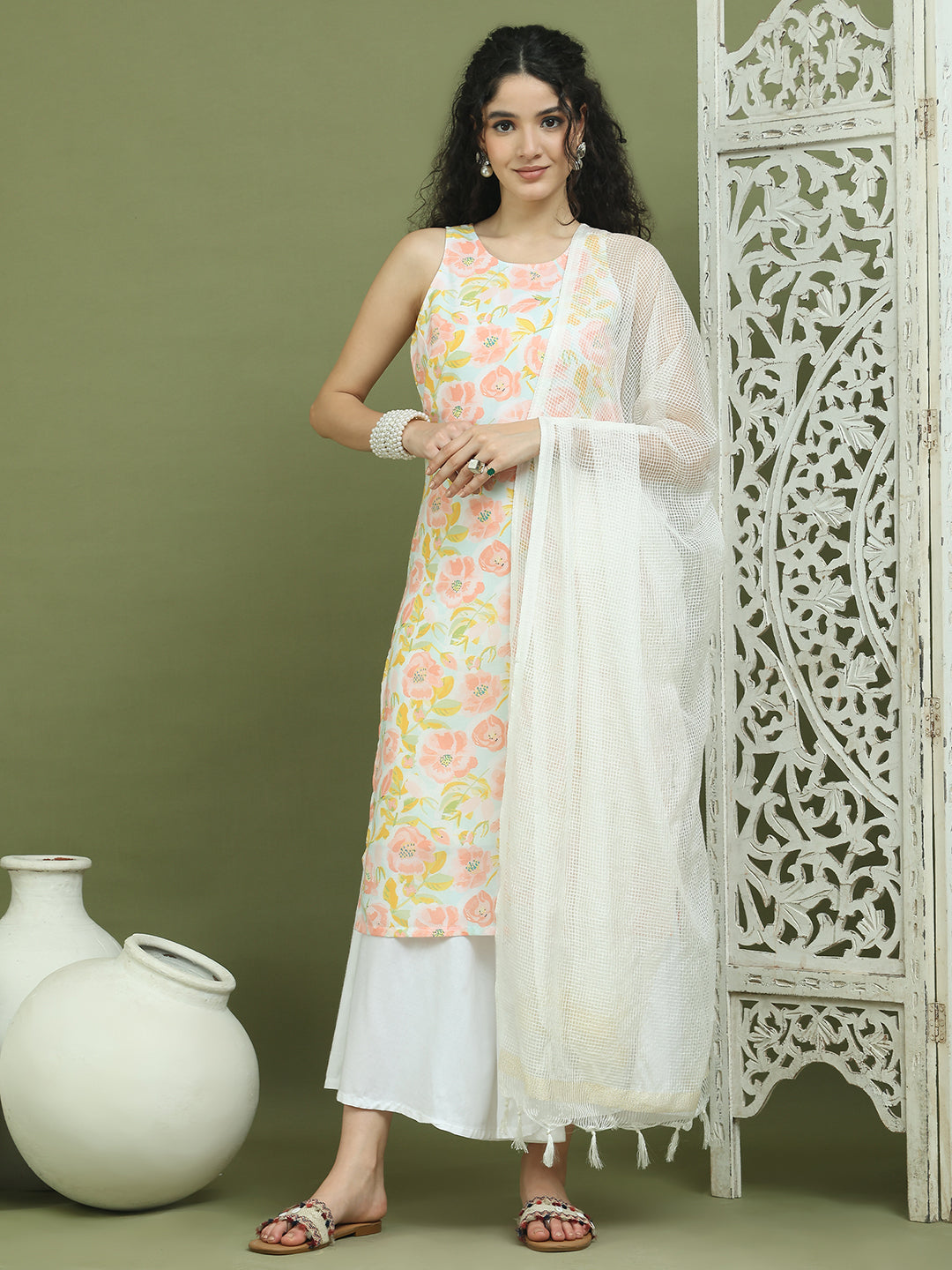 Printed Rayon Kurta Palazzo & Dupatta ( JOKPL 2137W D31W 1580 Sky )
