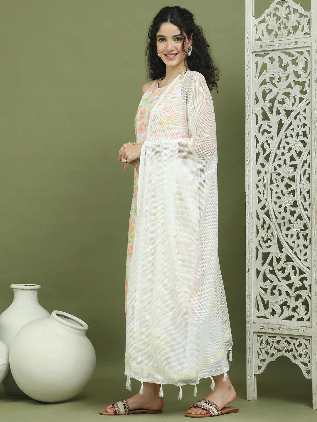 Printed Rayon Kurta Palazzo & Dupatta ( JOKPL 2137W D31W 1580 Sky )