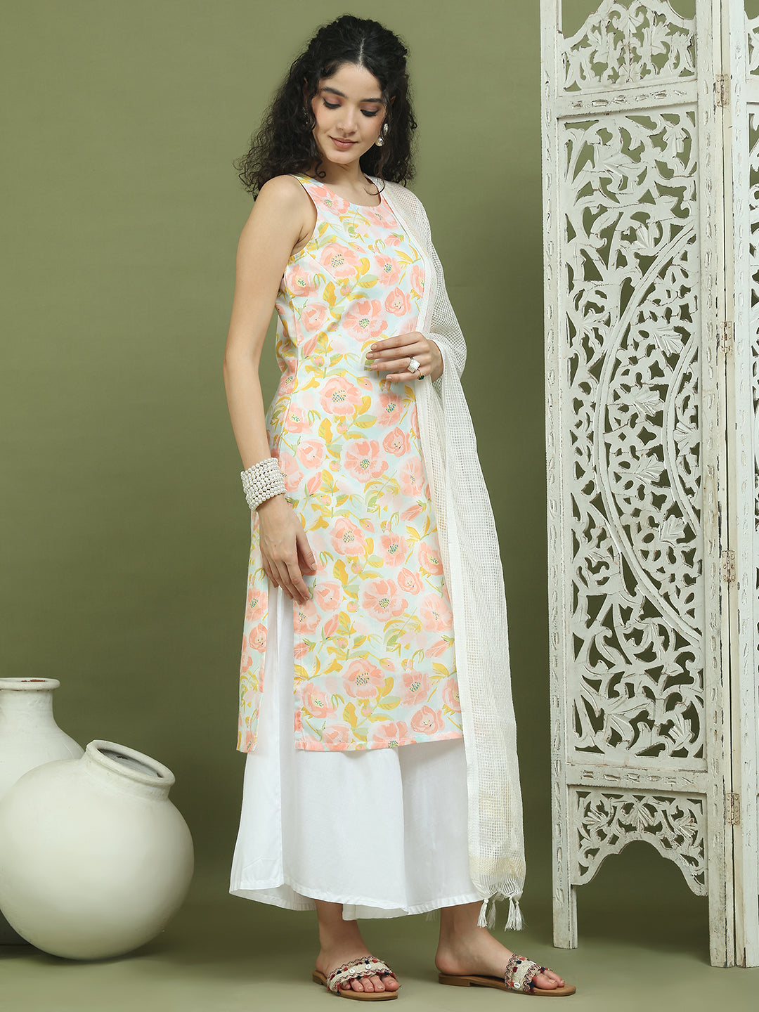 Printed Rayon Kurta Palazzo & Dupatta ( JOKPL 2137W D31W 1580 Sky )