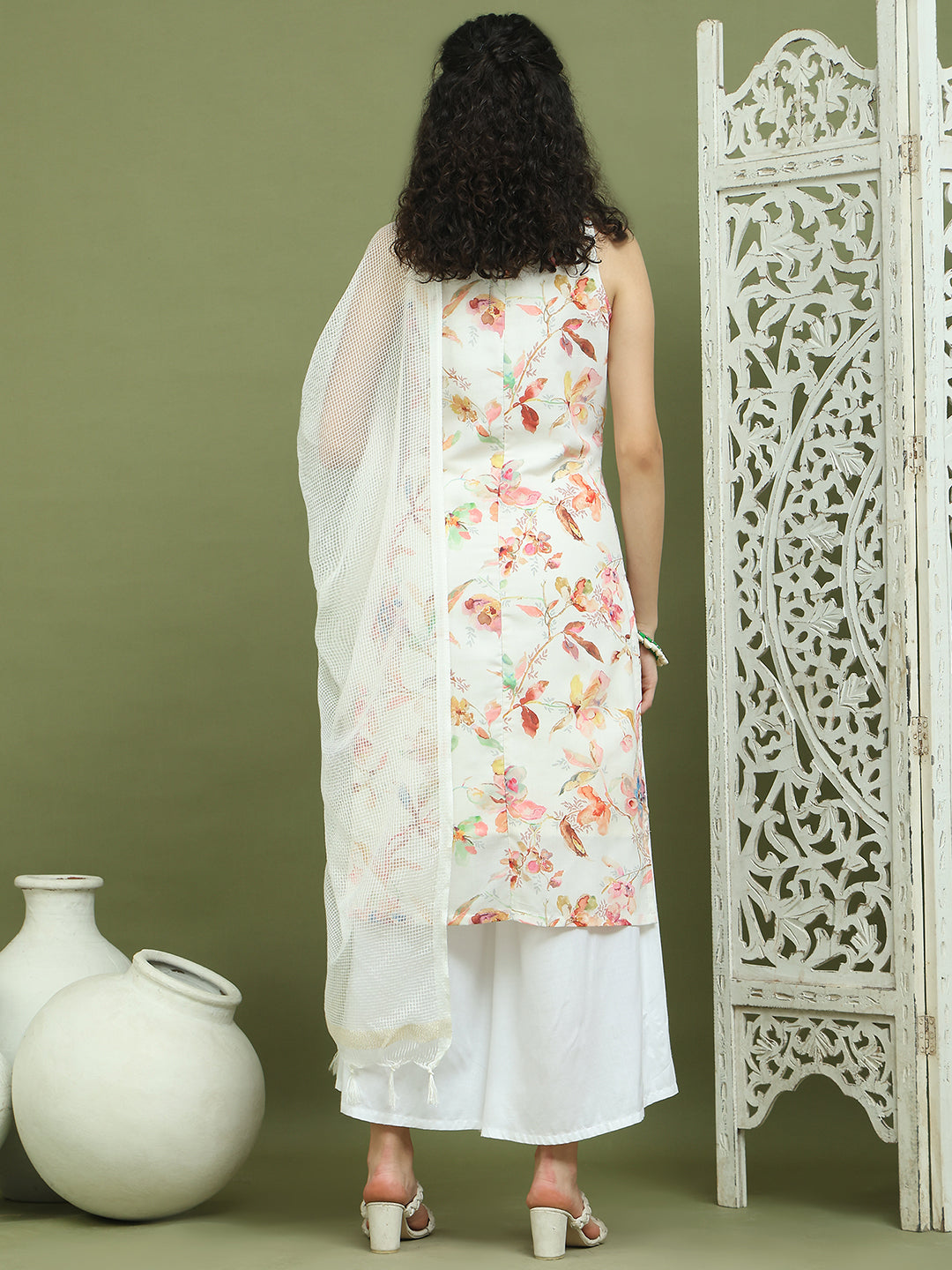 Printed Rayon Kurta Palazzo & Dupatta ( JOKPL 2137W D31W 1580 White )