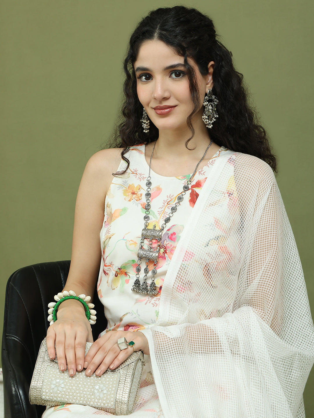 Printed Rayon Kurta Palazzo & Dupatta ( JOKPL 2137W D31W 1580 White )