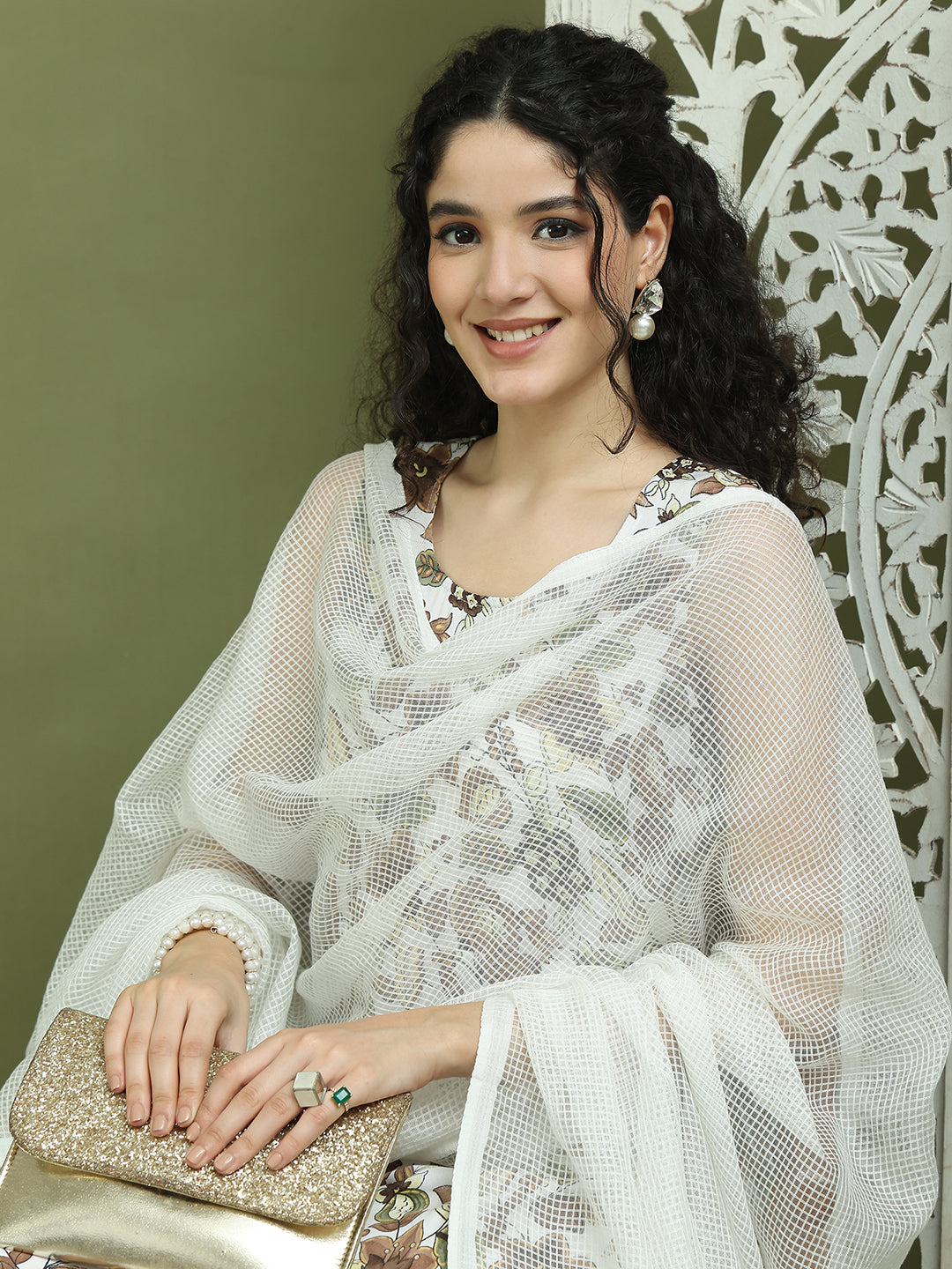 Foil Printed flared kurta pallazos With Dupatta ( JOKPL 2137W D31W 1581 Brown )