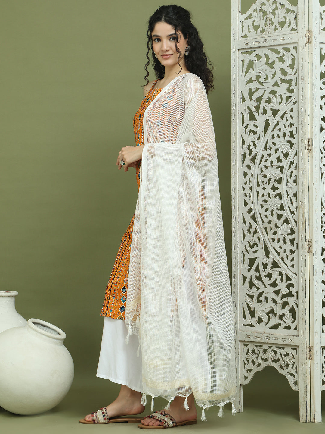 Foil Printed Rayon Kurta Palazzos With Dupatta ( JOKPL 2137W D31W 1583 Mustard )