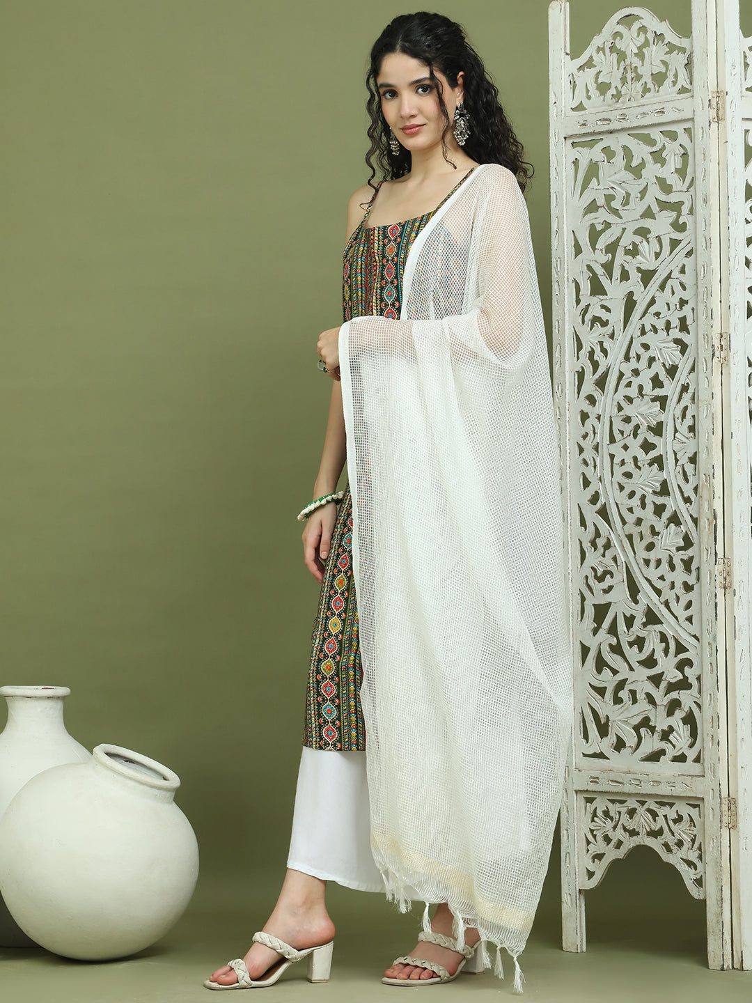 Foil Printed Rayon Kurta Palazzos With Dupatta ( JOKPL 2137W D31W 1583 Olive )