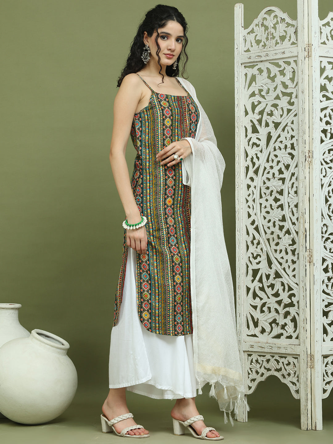 Foil Printed Rayon Kurta Palazzos With Dupatta ( JOKPL 2137W D31W 1583 Olive )