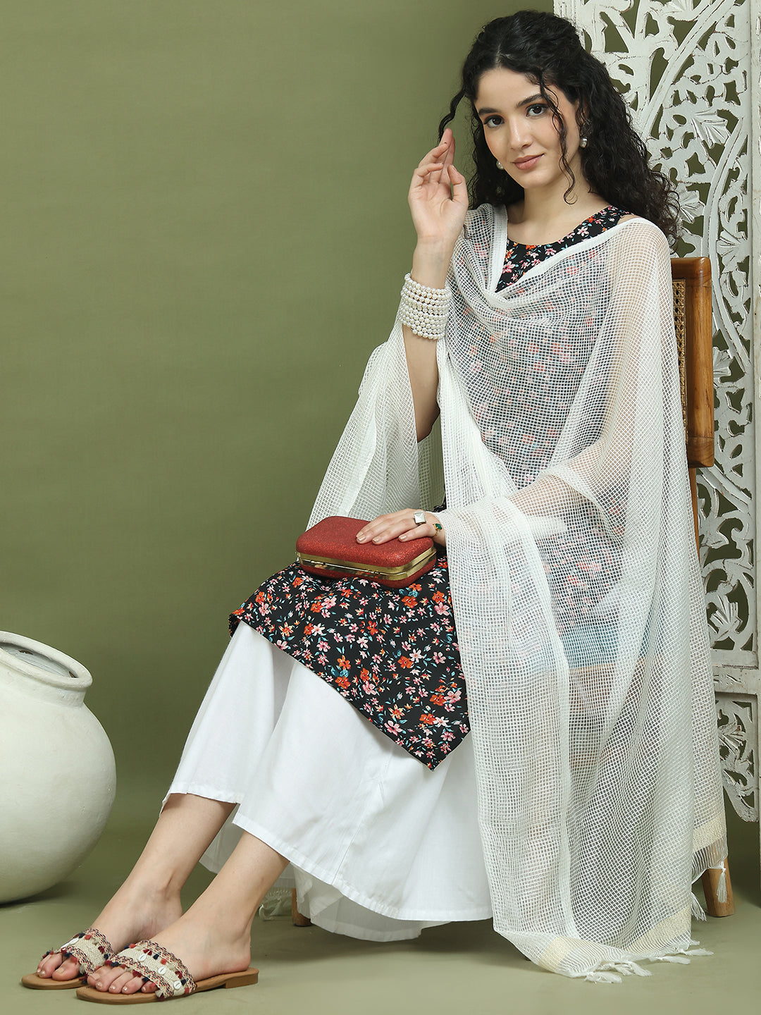 Floral Printed Rayon Kurta Palazzo Set ( JOKPL 2137W D31W 1584 Black )
