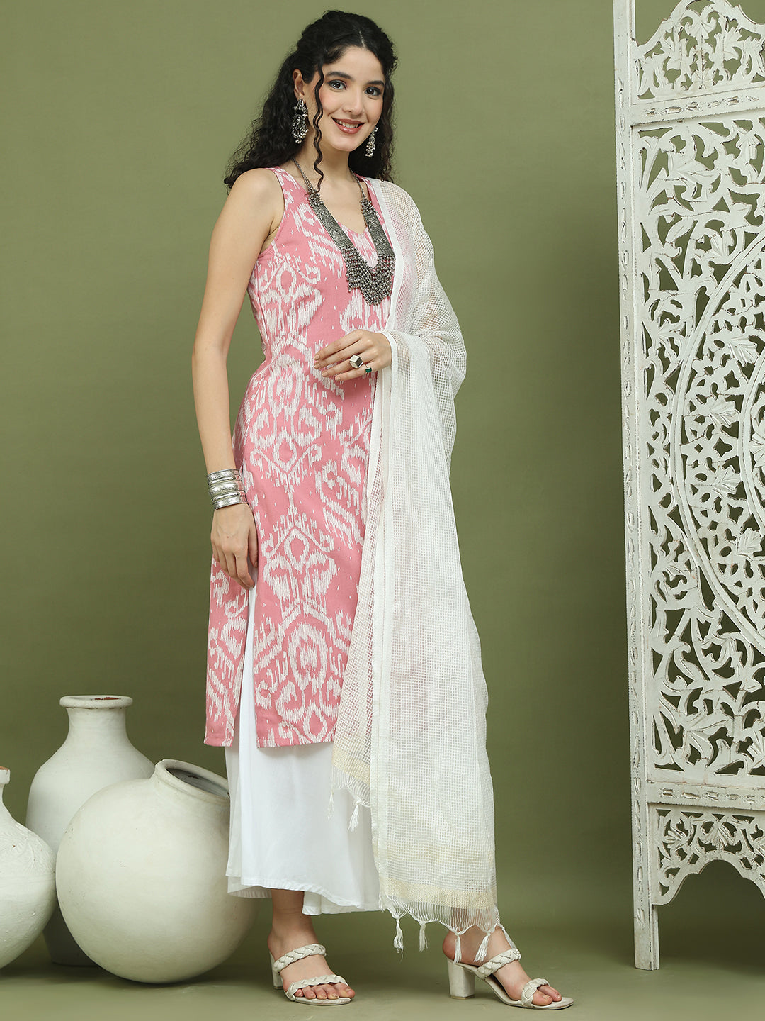 Printed Cotton Kurta Palazzo With Dupatta ( JOKPL 2137W D31W 1585 PInk )