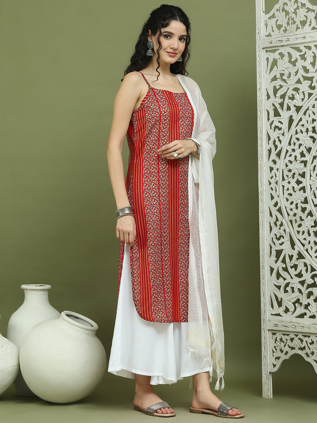 Foil Printed Rayon Kurta Palazzo Dupatta ( JOKPL 2137W D31W 1586 Red )